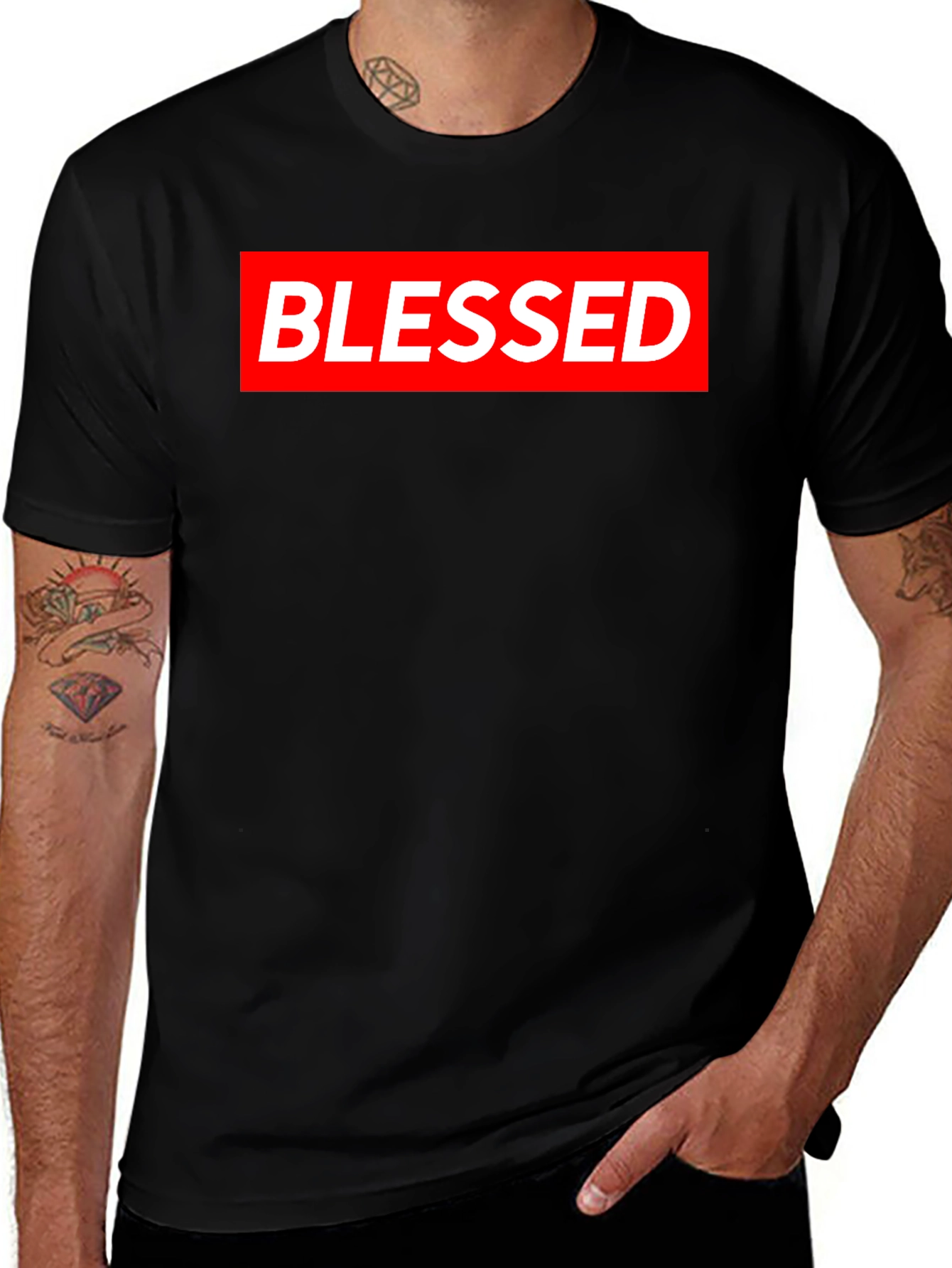 Blessed Graphic Tee - Red & White on Black Cotton