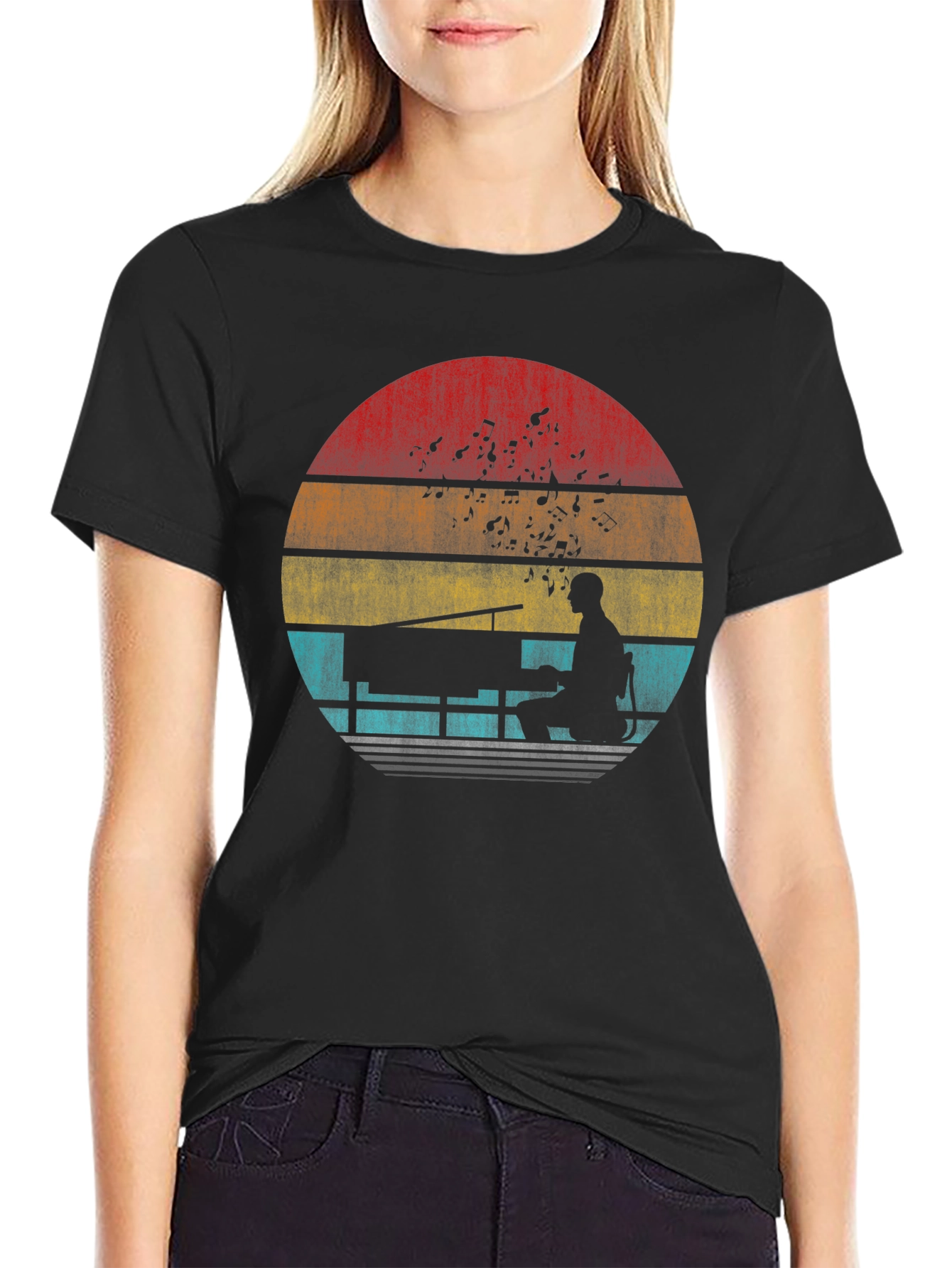 Retro Piano Player Sunset T-Shirt