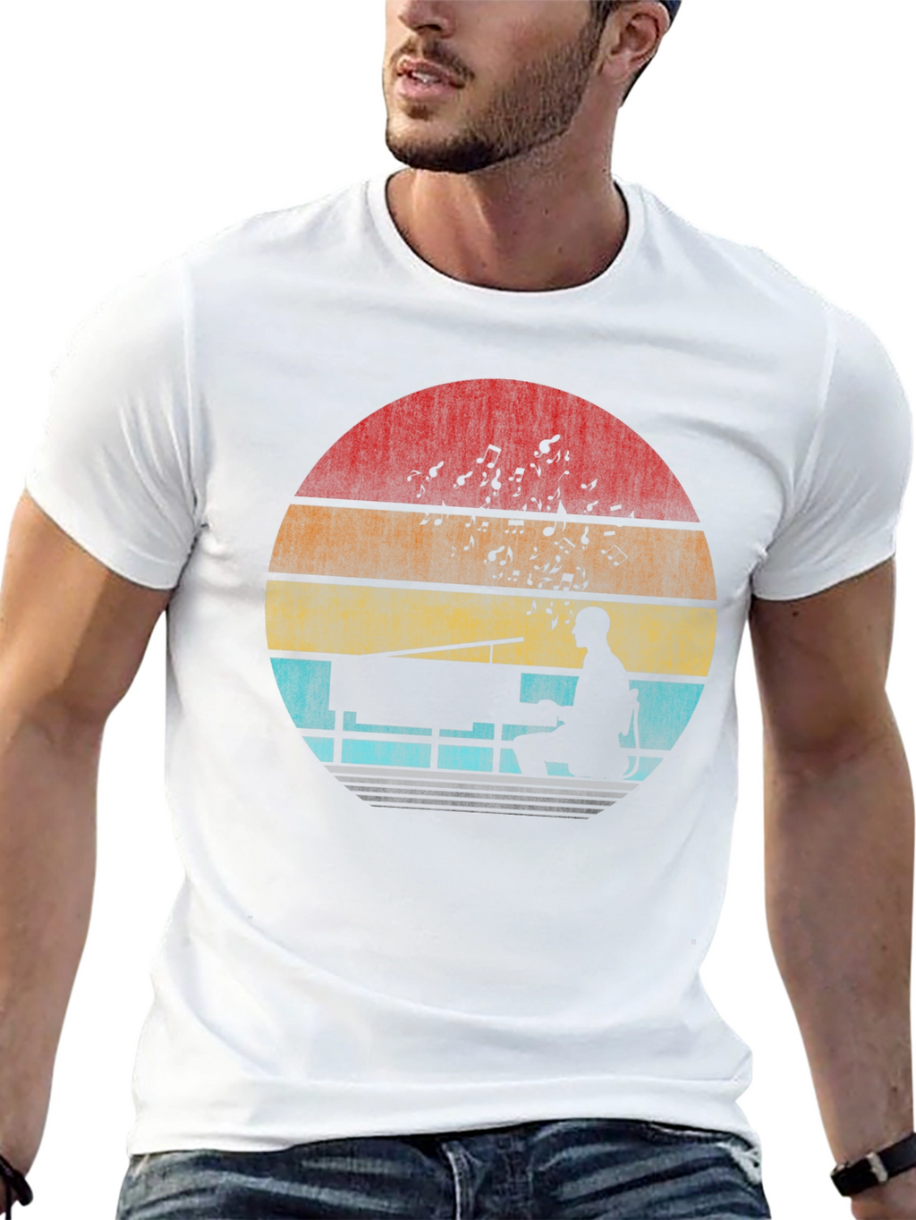 Retro Piano Player Sunset T-Shirt