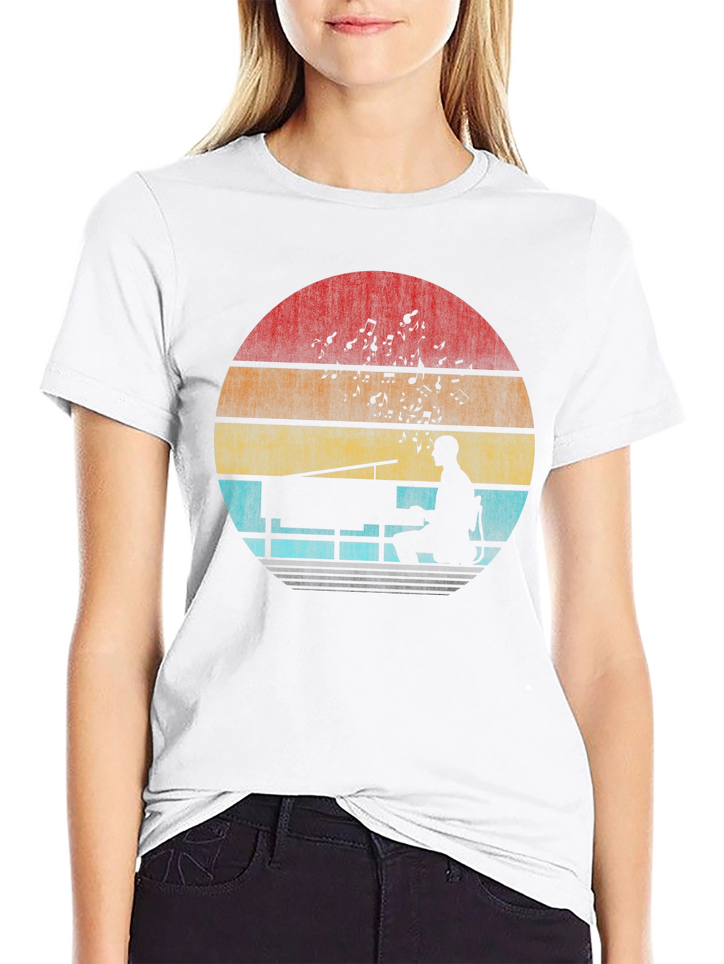 Retro Piano Player Sunset T-Shirt