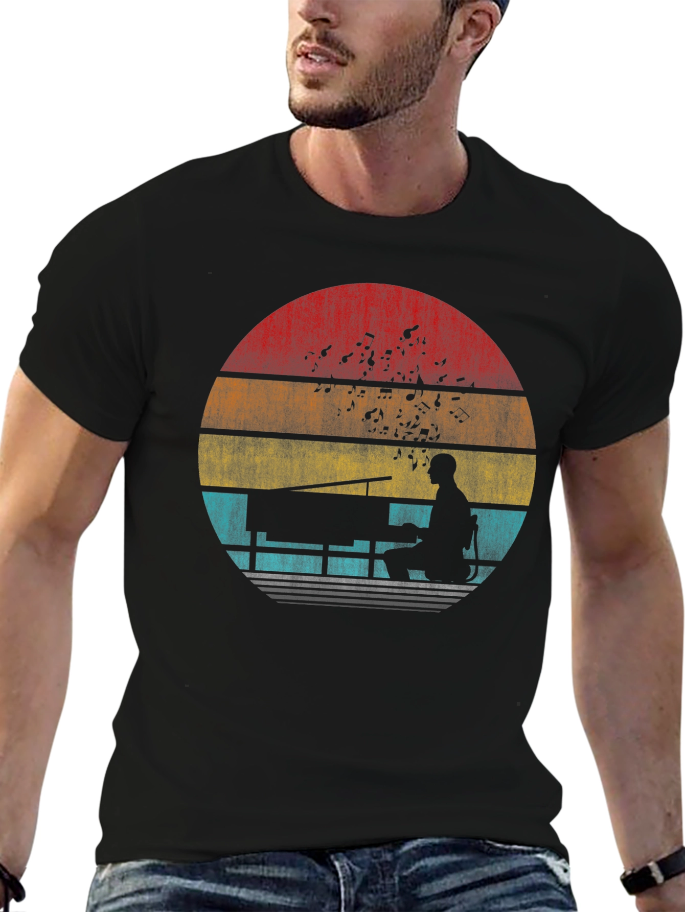 Retro Piano Player Sunset T-Shirt