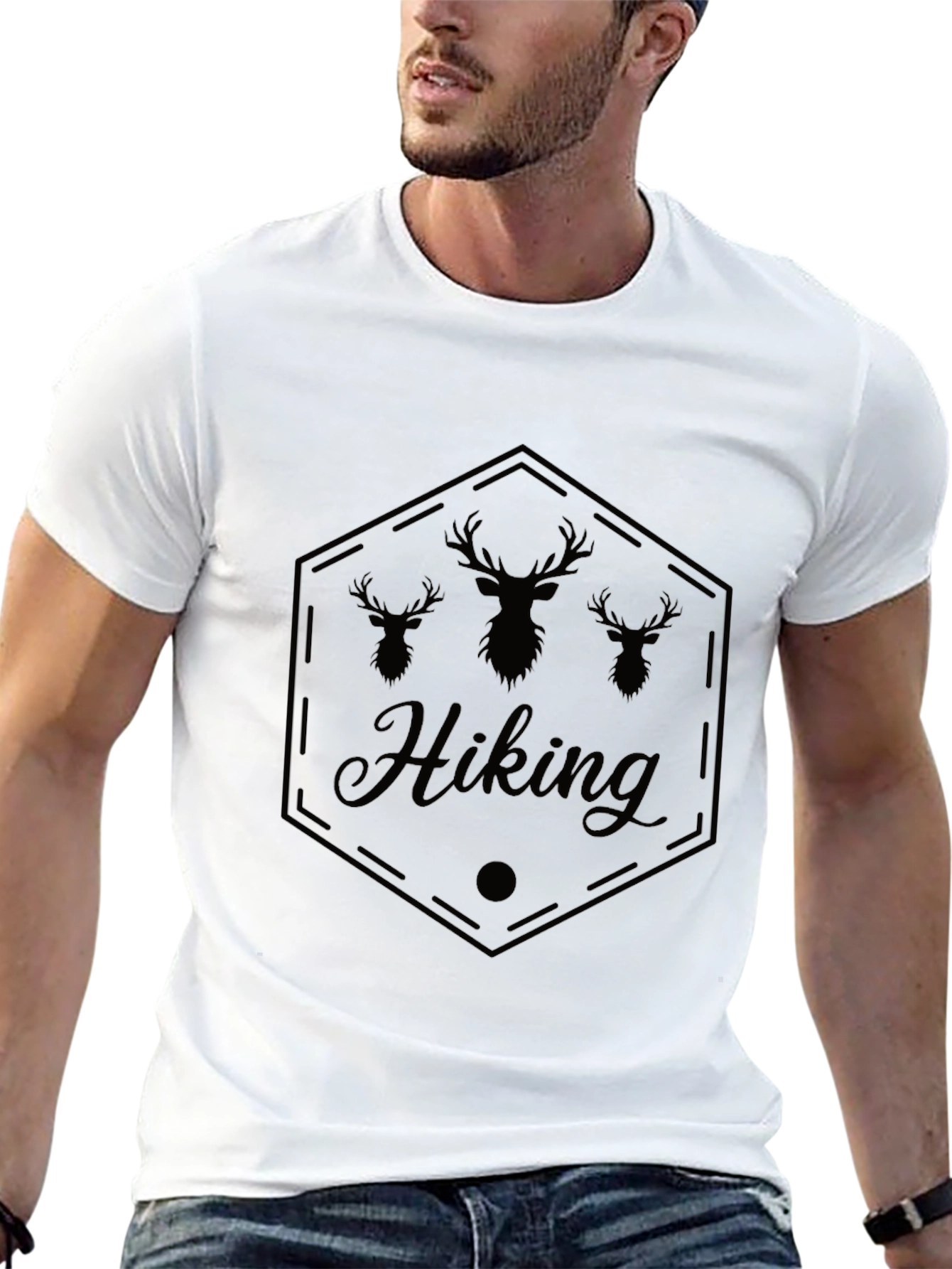 Hiking Deer Graphic Tee - Black Casual Shirt