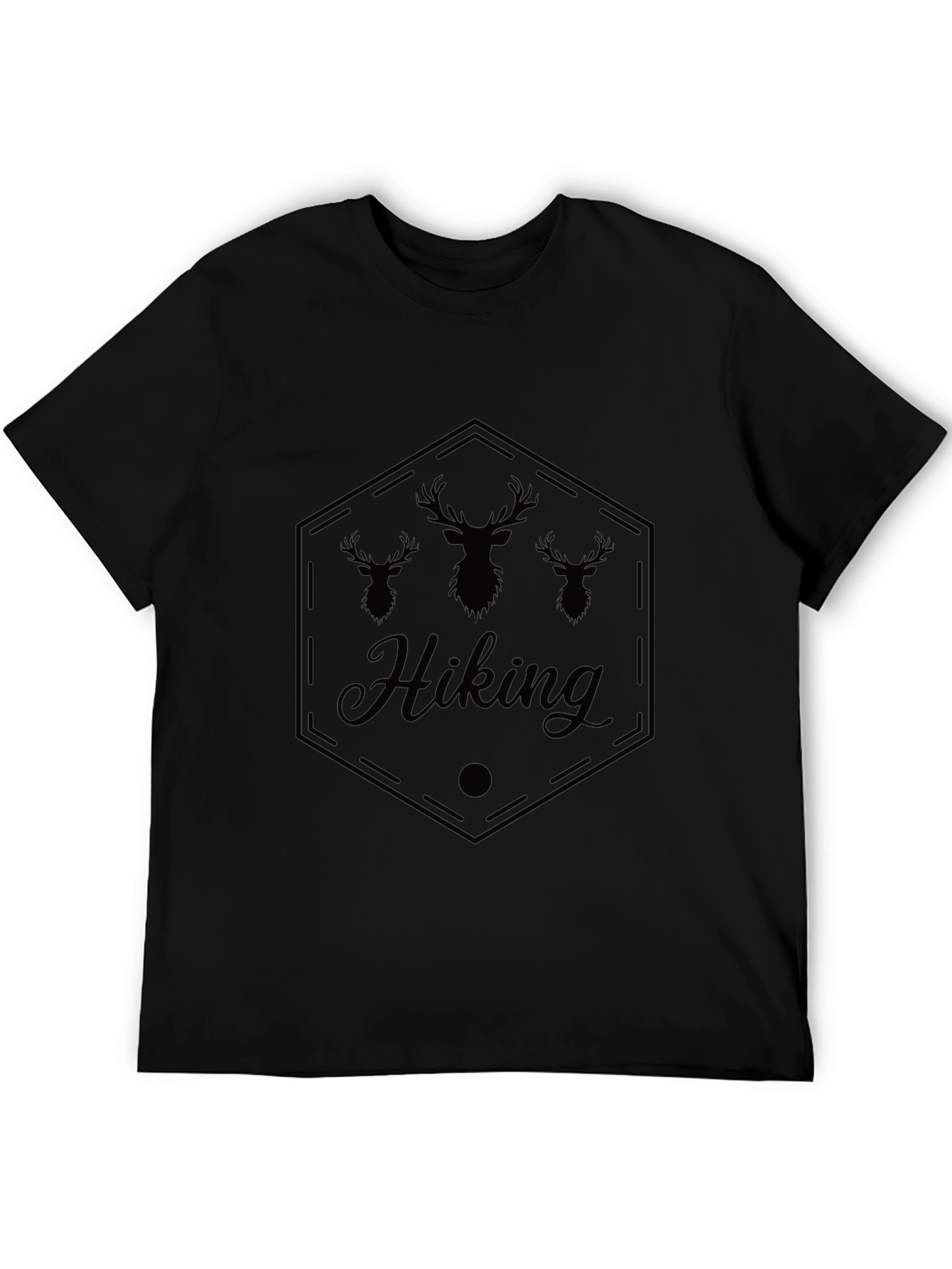 Hiking Deer Graphic Tee - Black Casual Shirt