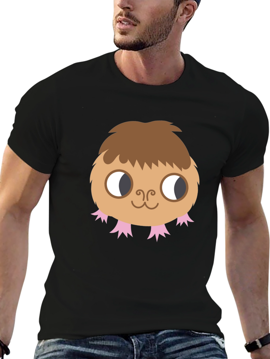 Cute Monster Graphic Tee - Black Cotton T-Shirt