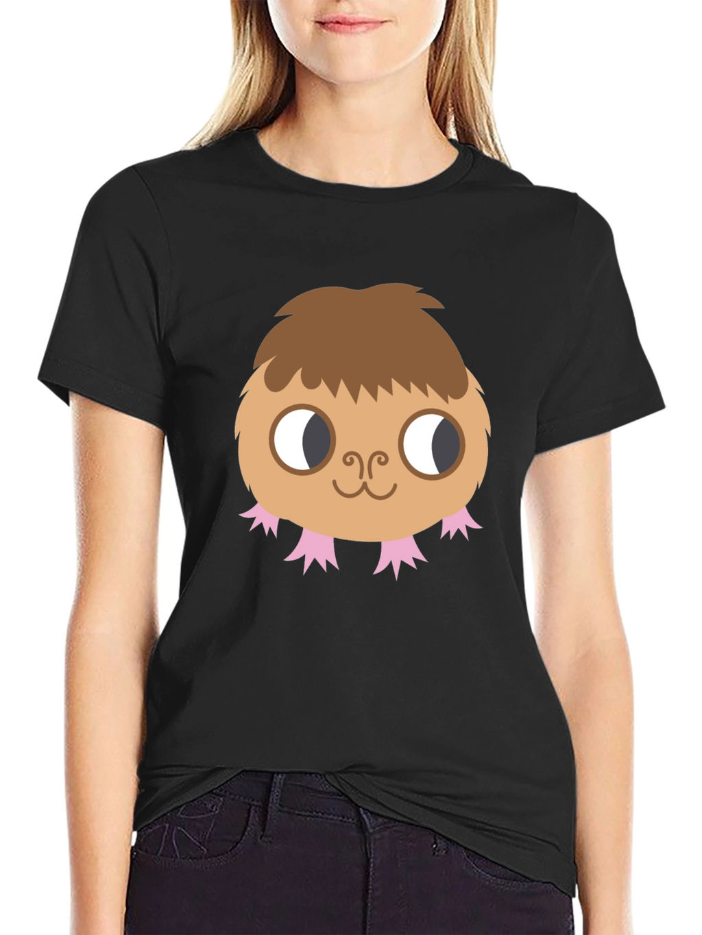 Cute Monster Graphic Tee - Black Cotton T-Shirt