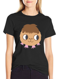 Cute Monster Graphic Tee - Black Cotton T-Shirt