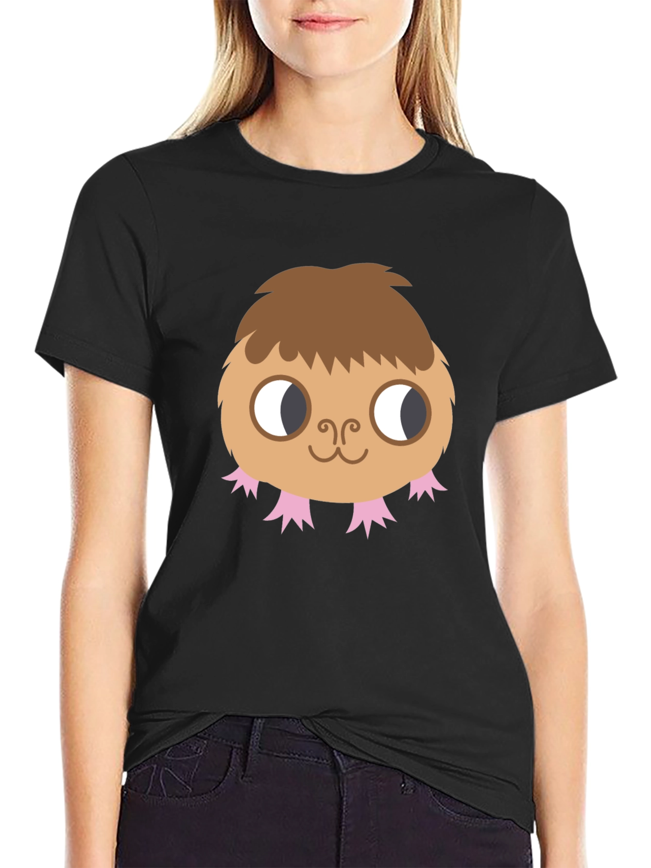 Cute Monster Graphic Tee - Black Cotton T-Shirt