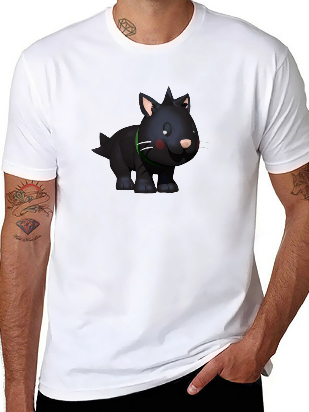 Cartoon Animal Graphic Tee - Black Casual T-Shirt