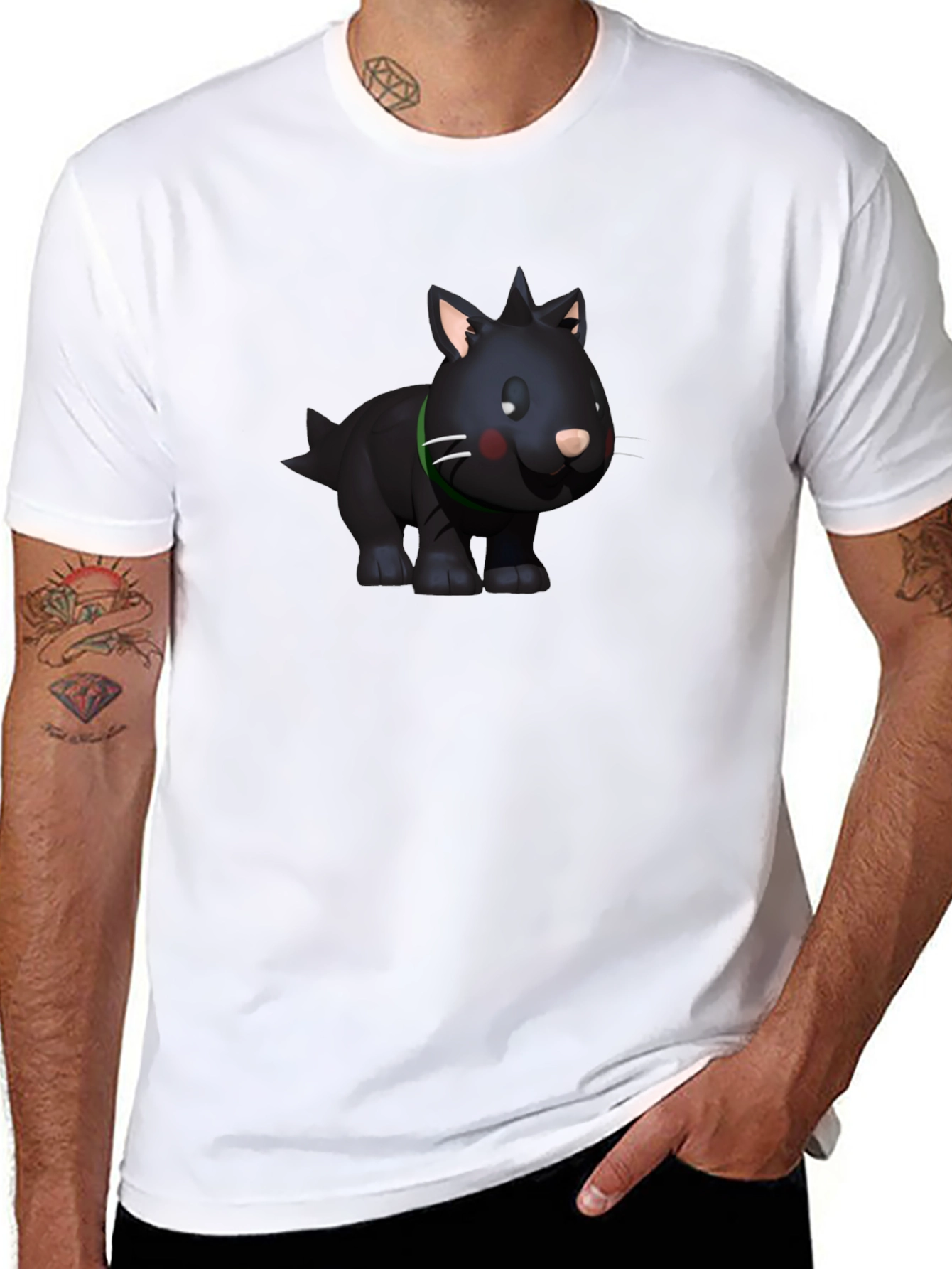 Cartoon Animal Graphic Tee - Black Casual T-Shirt