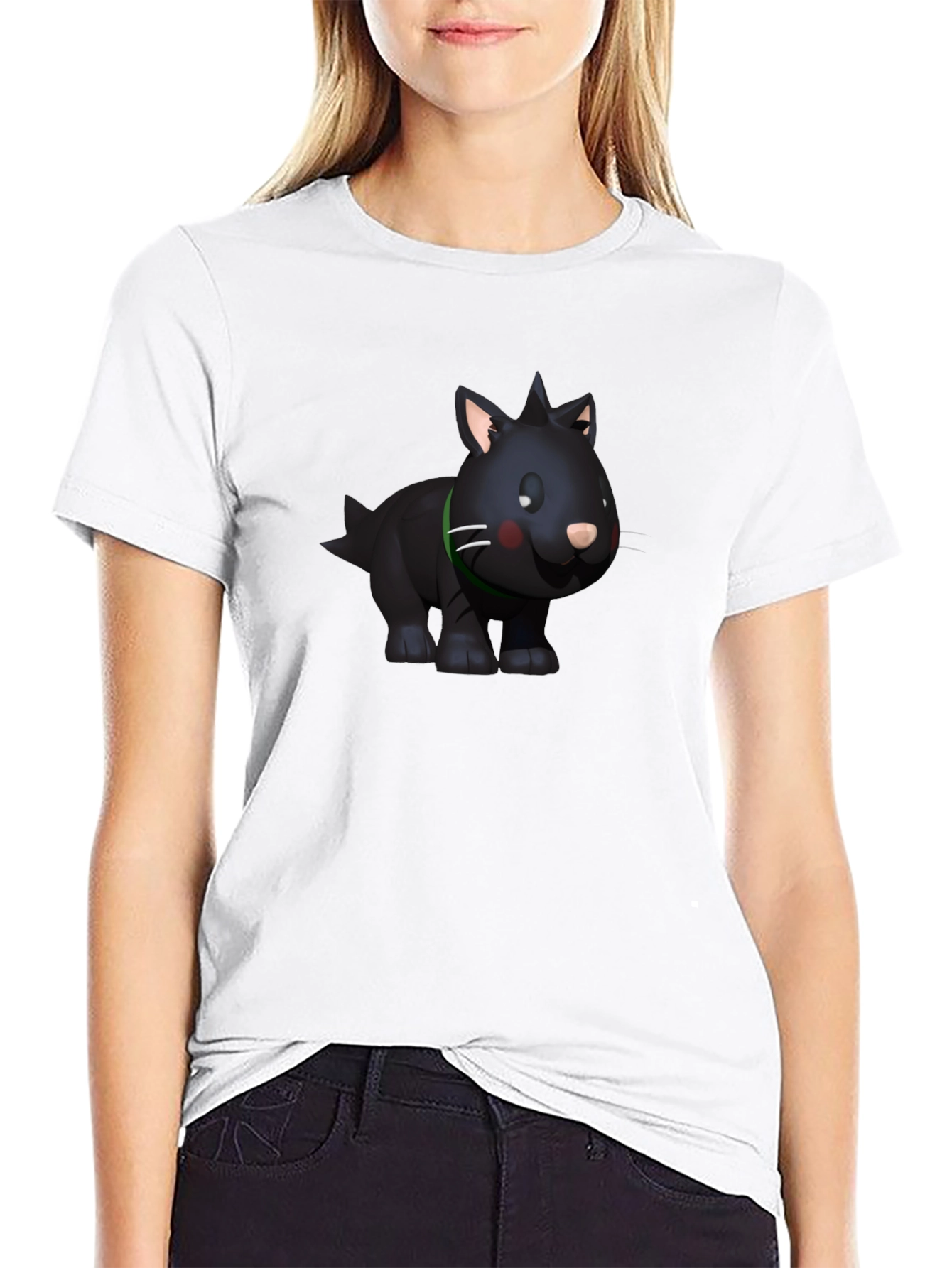 Cartoon Animal Graphic Tee - Black Casual T-Shirt