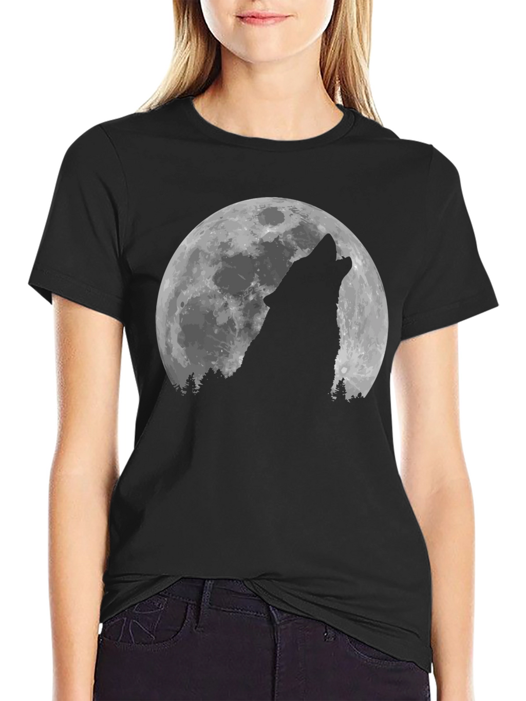 Wolf Howling at the Moon Graphic T-Shirt