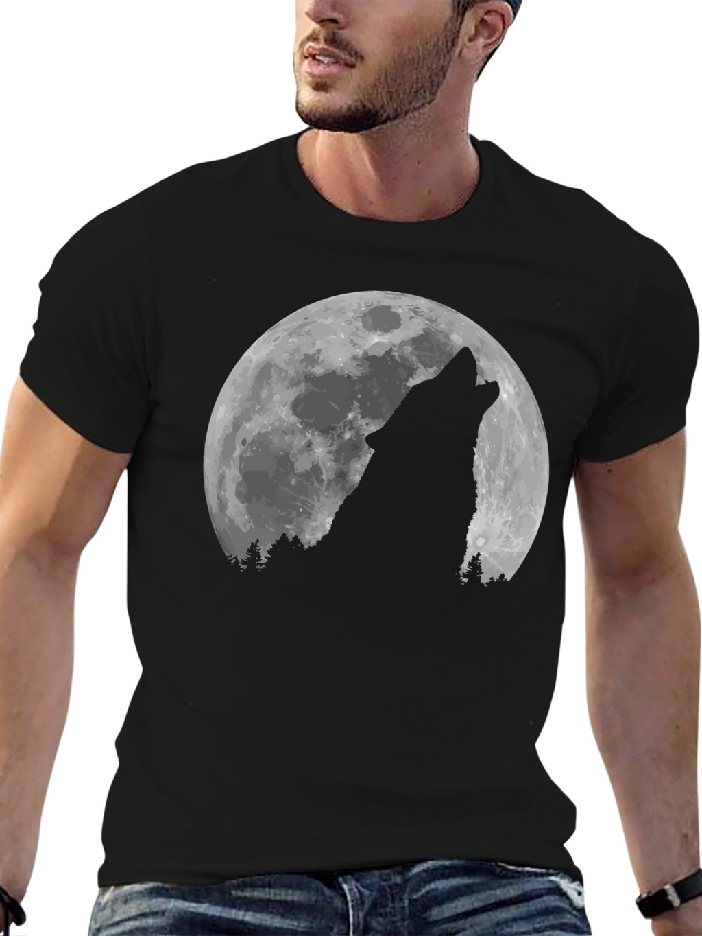 Wolf Howling at the Moon Graphic T-Shirt