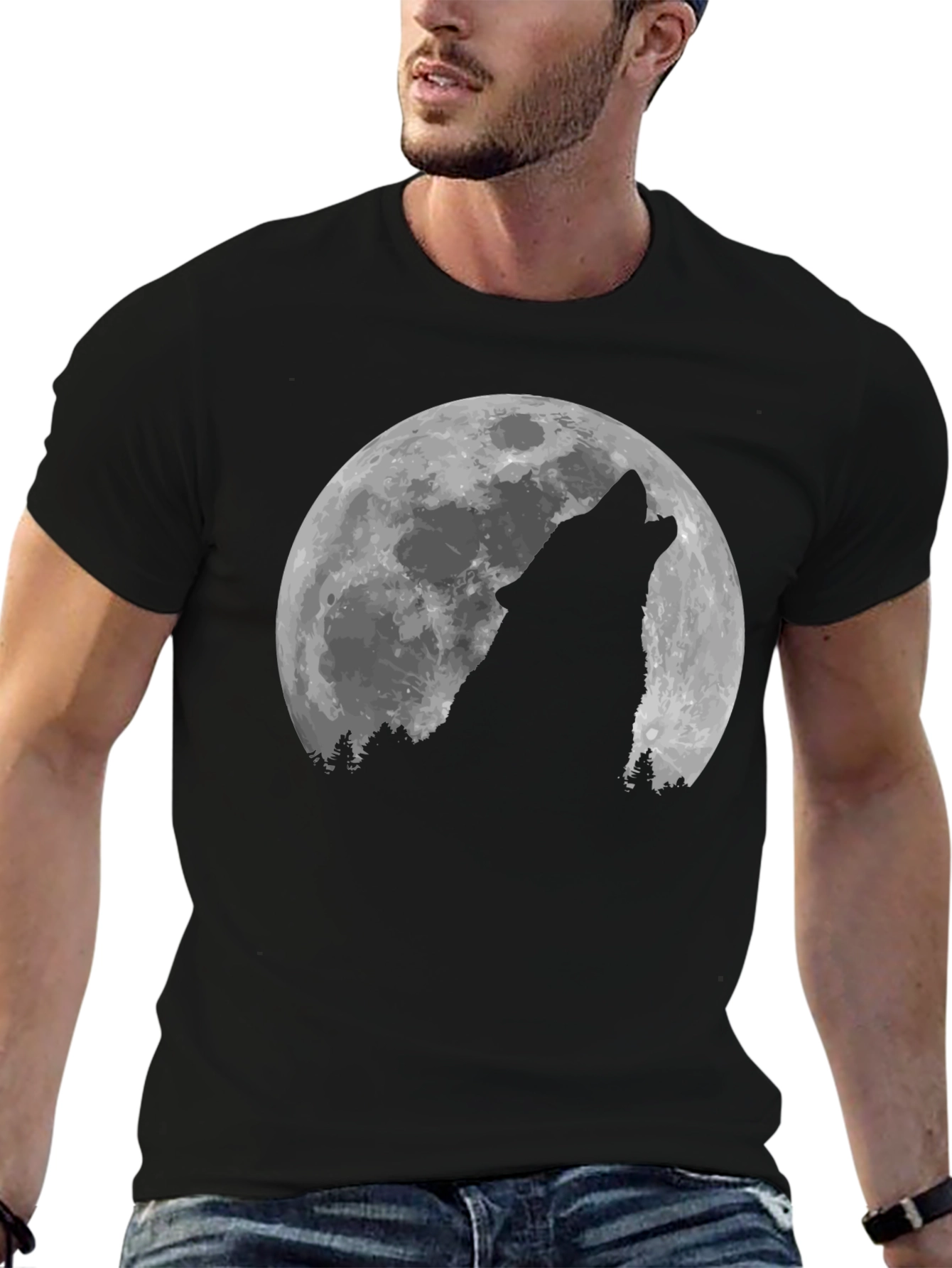 Wolf Howling at the Moon Graphic T-Shirt