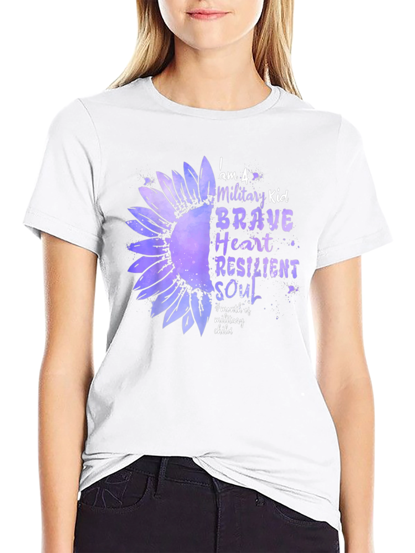 Military Kid Sunflower Graphic Tee - Brave Heart Resilient