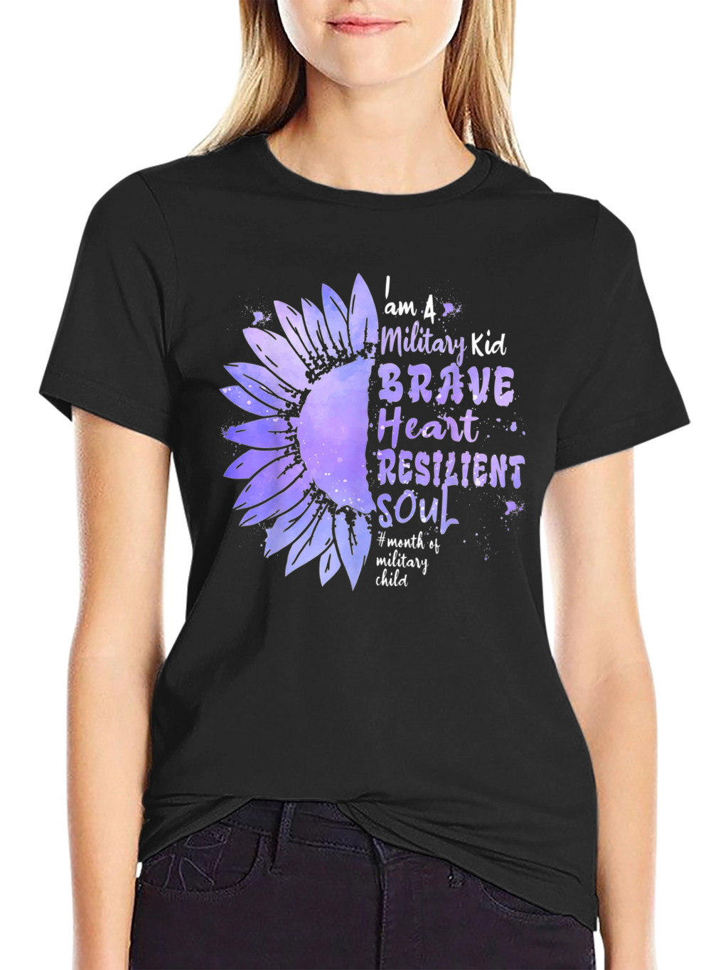 Military Kid Sunflower Graphic Tee - Brave Heart Resilient