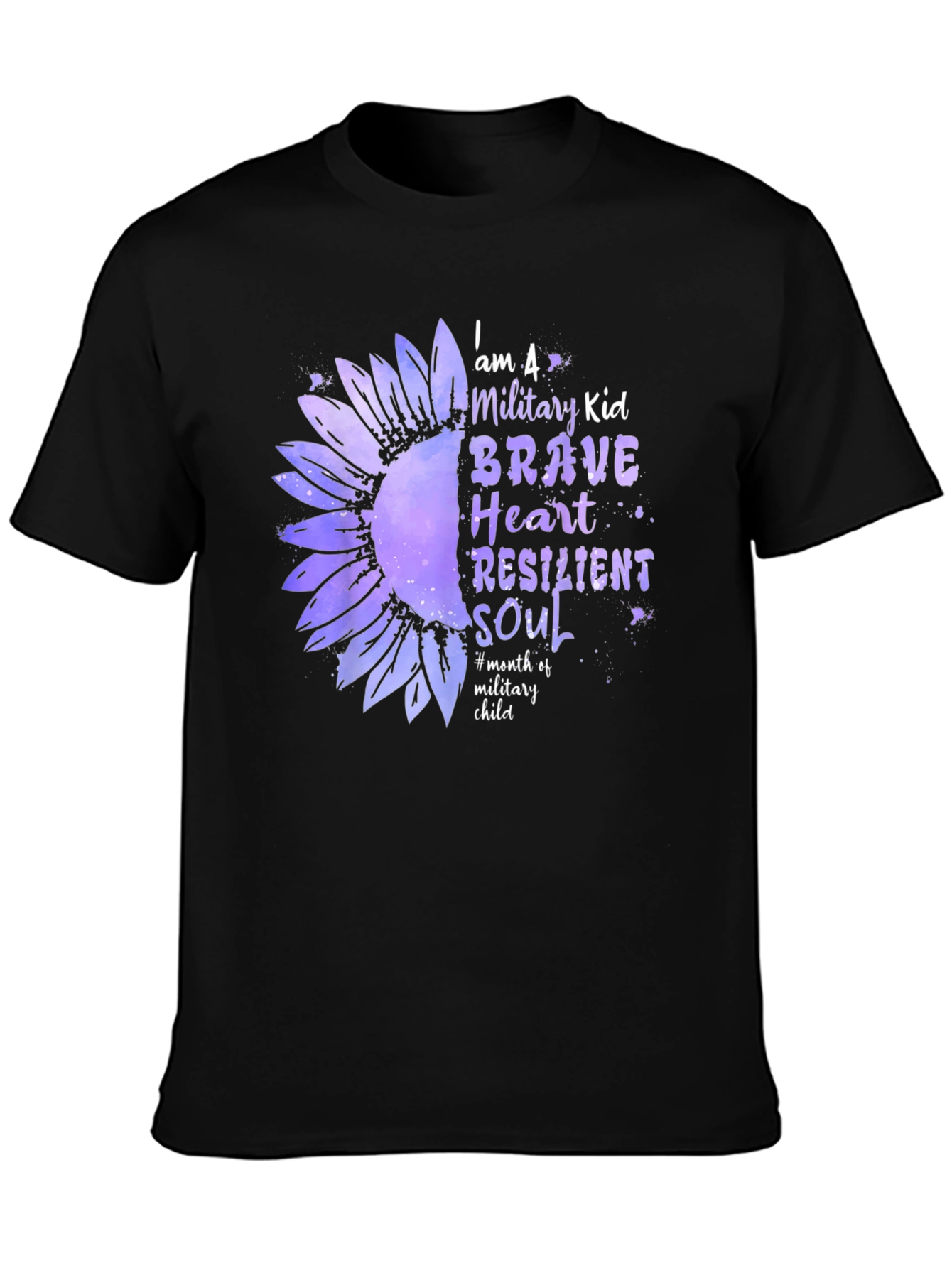 Military Kid Sunflower Graphic Tee - Brave Heart Resilient