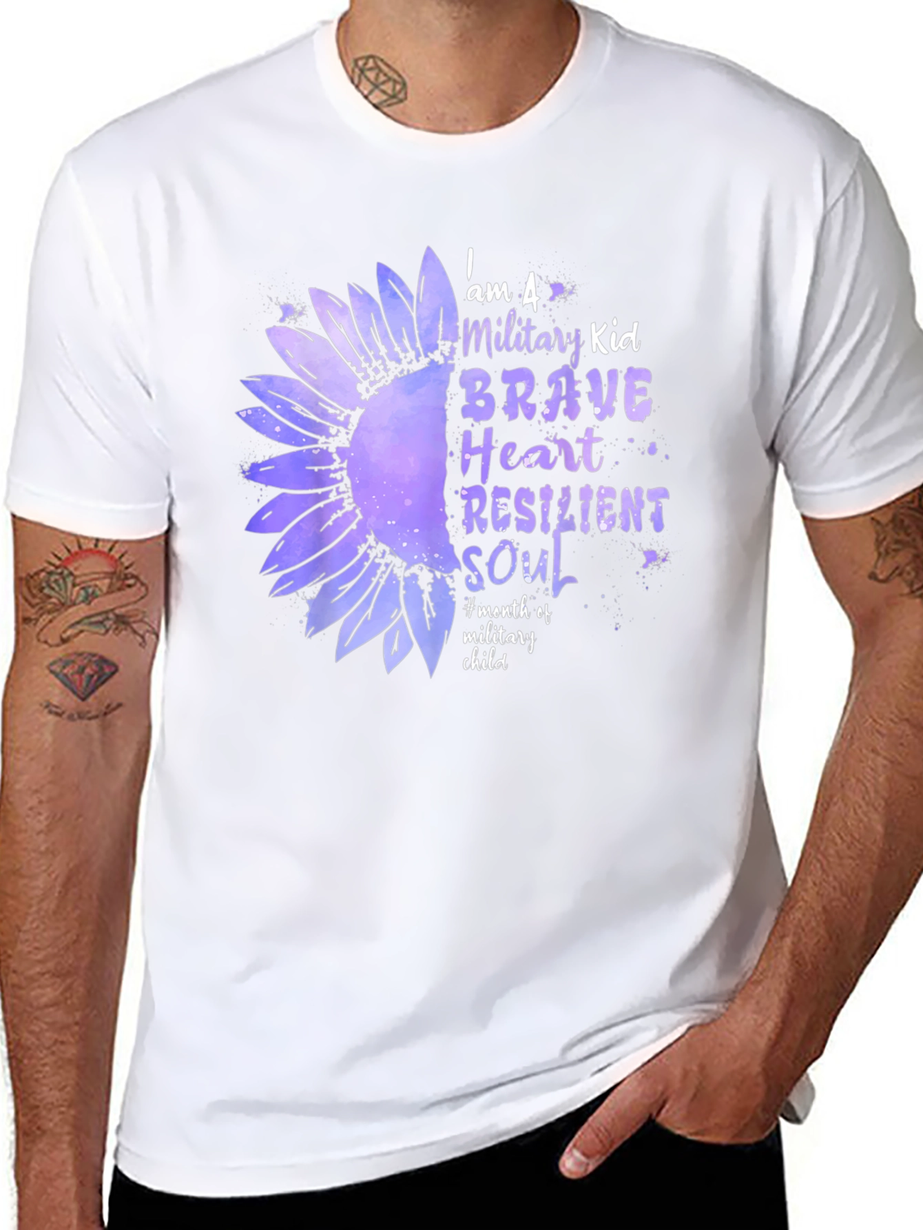 Military Kid Sunflower Graphic Tee - Brave Heart Resilient