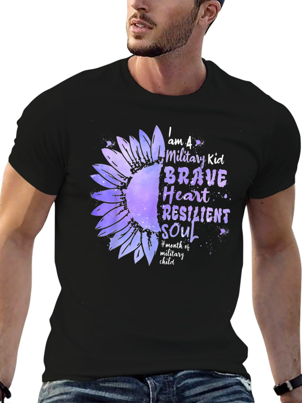 Military Kid Sunflower Graphic Tee - Brave Heart Resilient