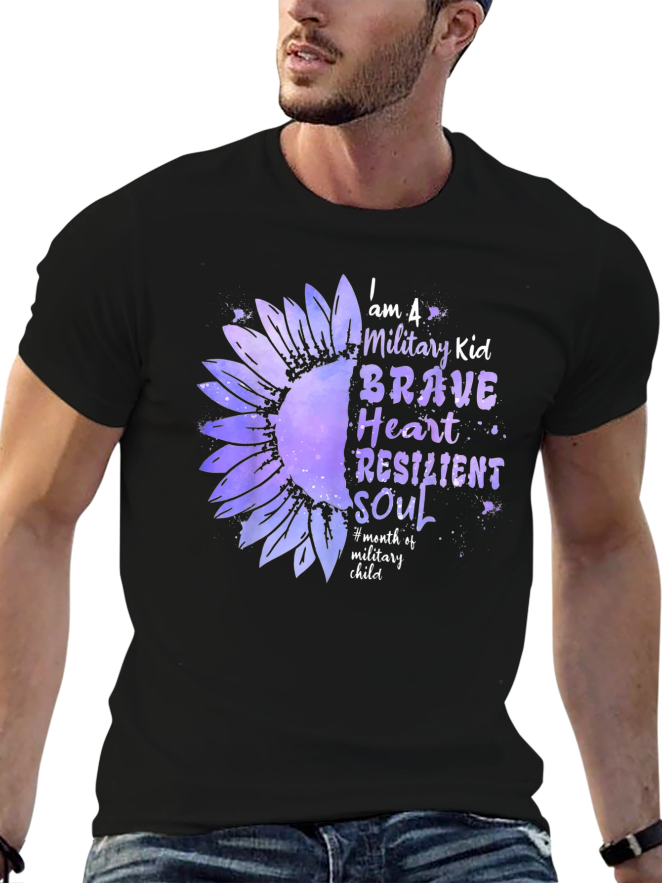 Military Kid Sunflower Graphic Tee - Brave Heart Resilient