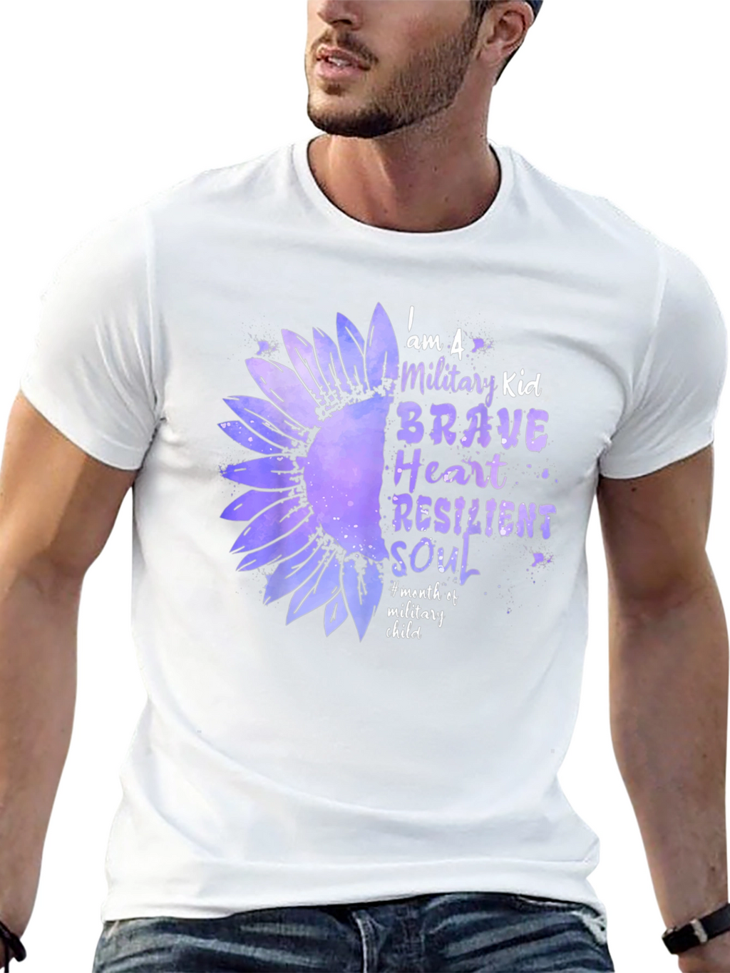 Military Kid Sunflower Graphic Tee - Brave Heart Resilient