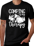 Camping Therapy Graphic Tee - Black Cotton T-Shirt
