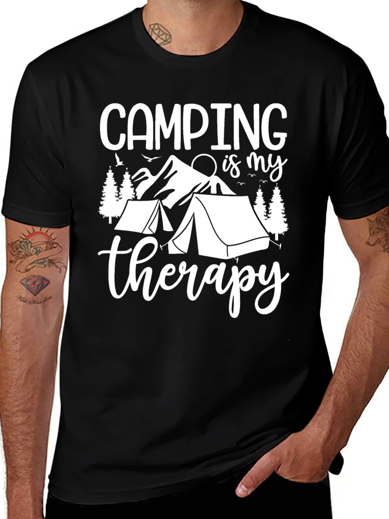 Camping Therapy Graphic Tee - Black Cotton T-Shirt