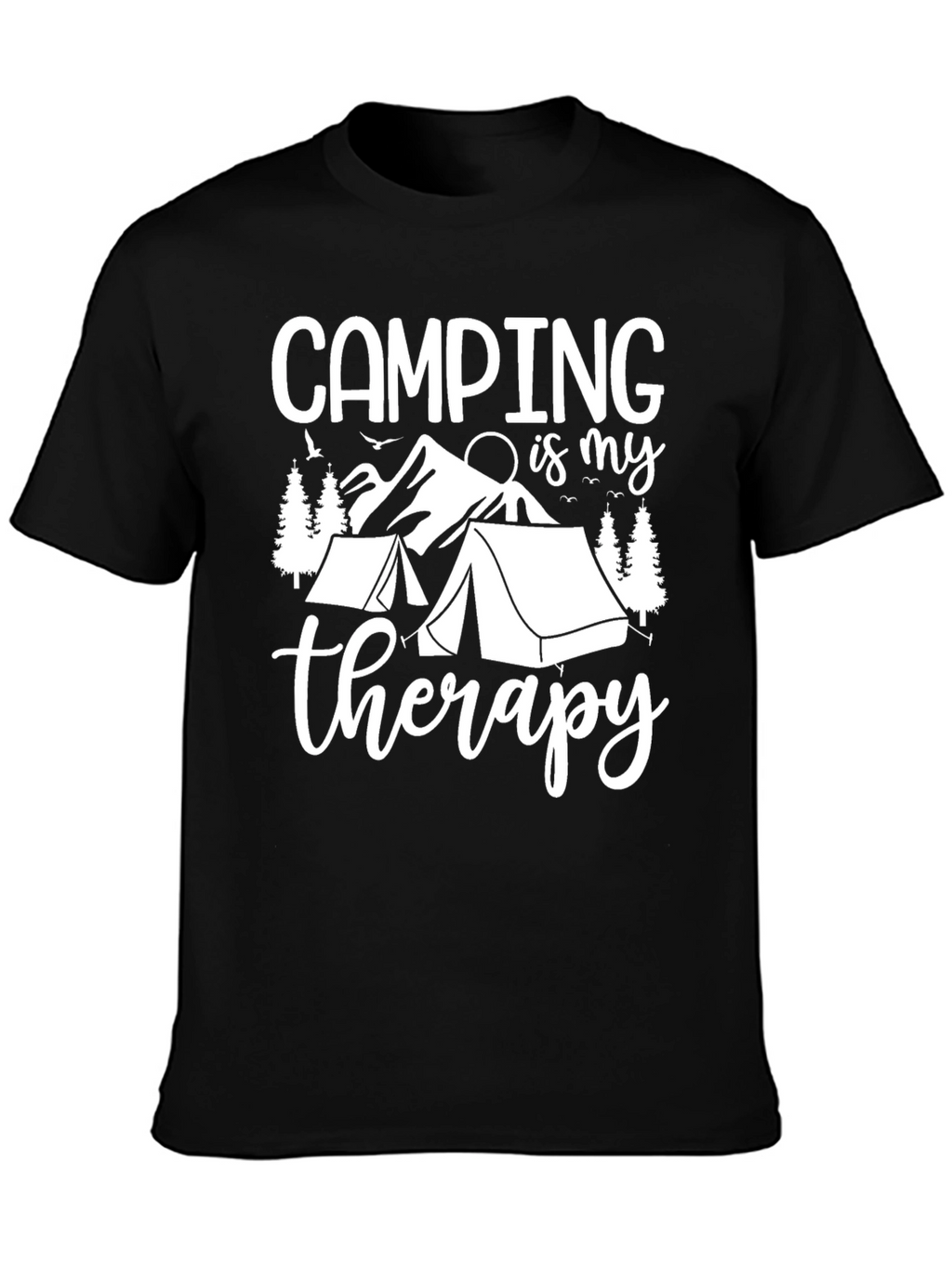 Camping Therapy Graphic Tee - Black Cotton T-Shirt