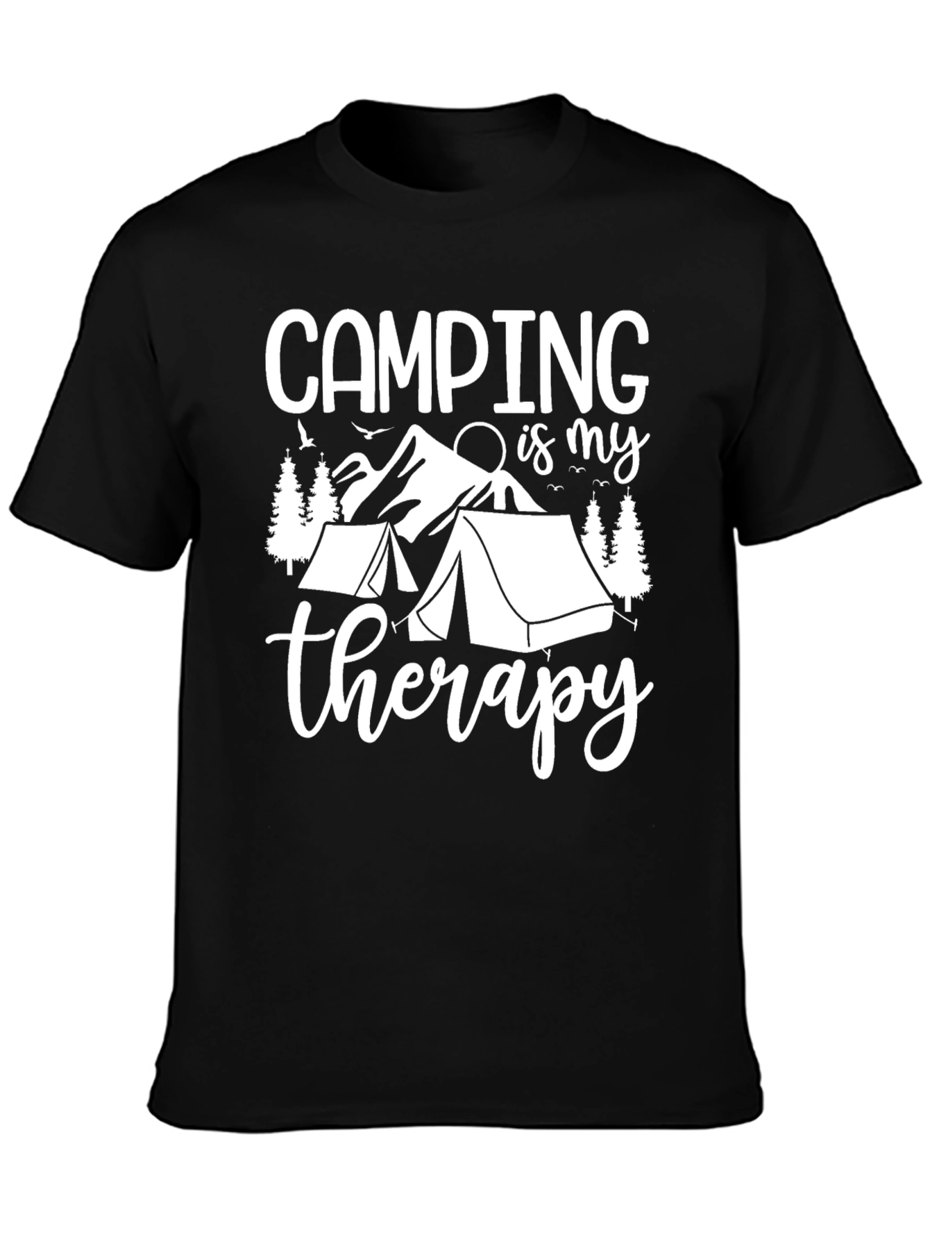 Camping Therapy Graphic Tee - Black Cotton T-Shirt