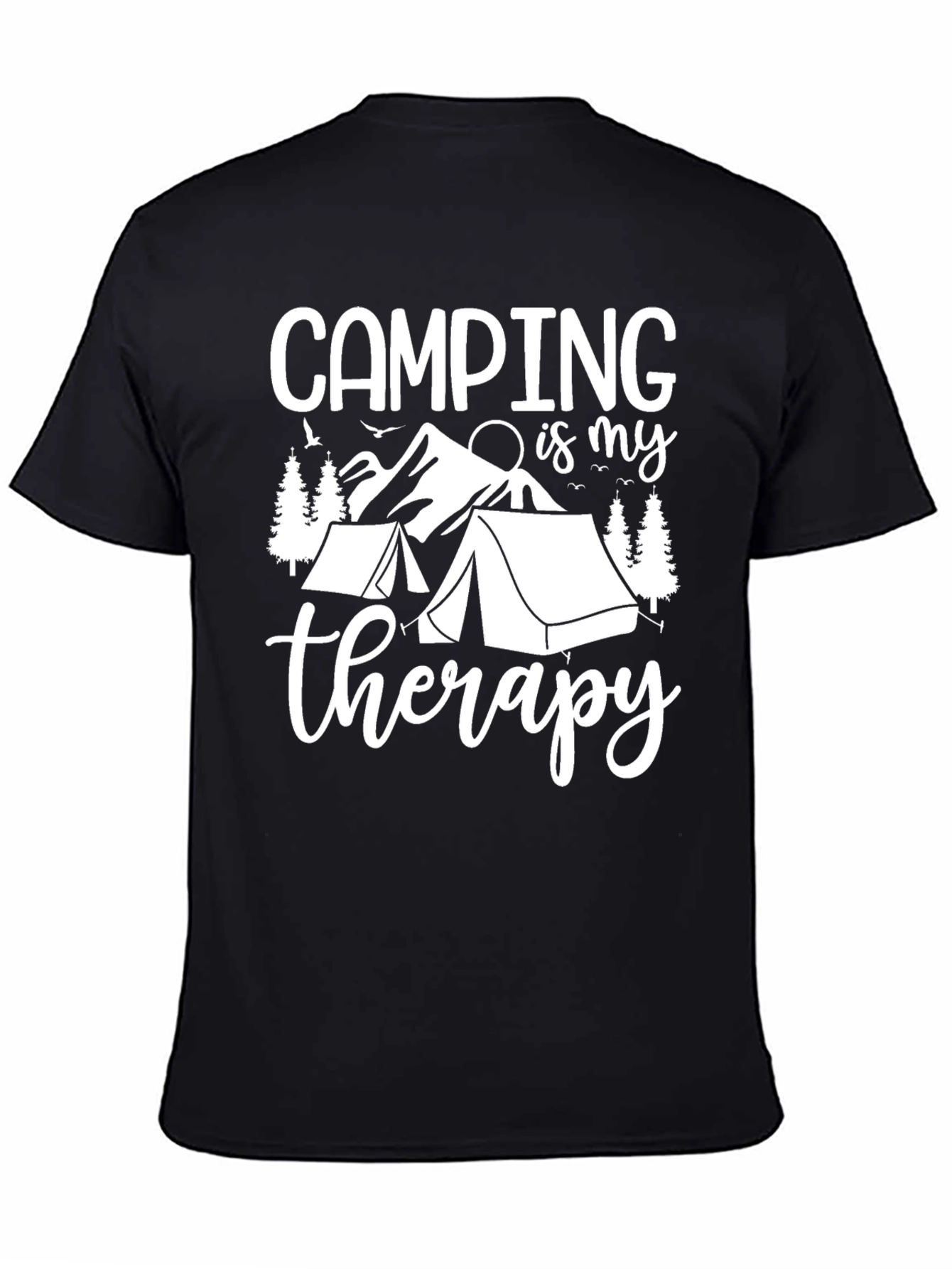Camping Therapy Graphic Tee - Black Cotton T-Shirt