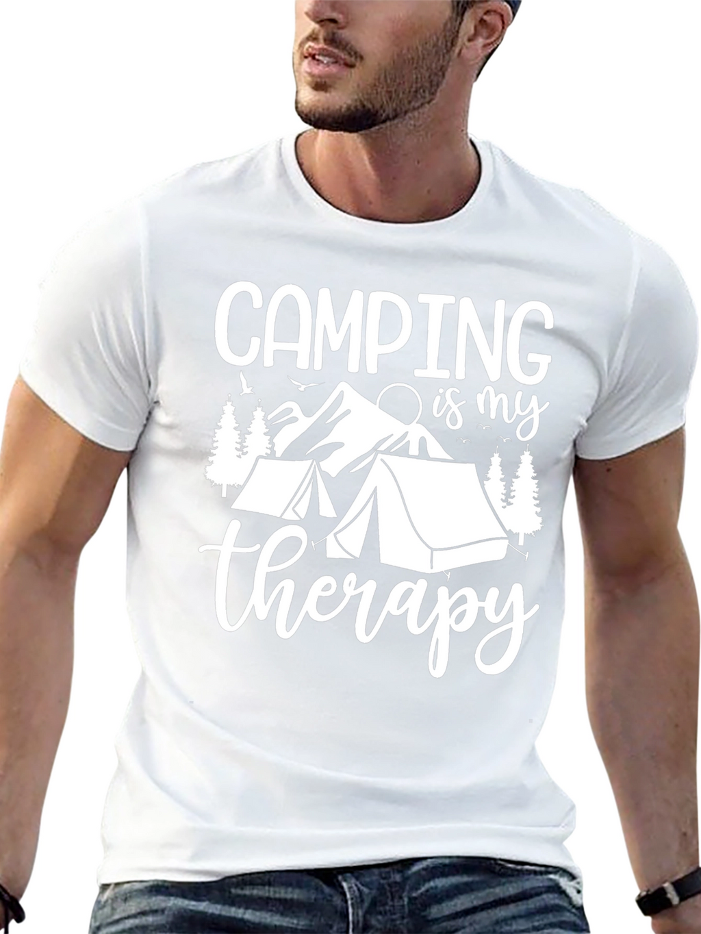 Camping Therapy Graphic Tee - Black Cotton T-Shirt