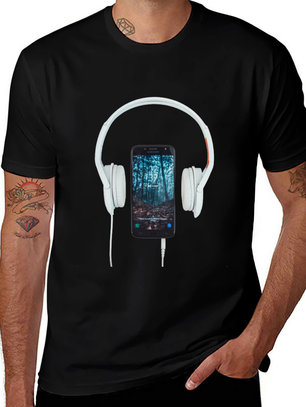Headphone & Phone Graphic T-Shirt - Music Lover Tee