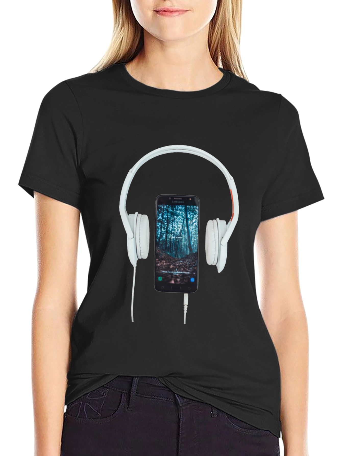 Headphone & Phone Graphic T-Shirt - Music Lover Tee