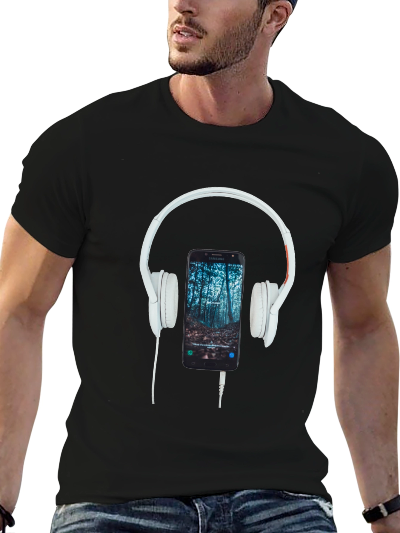 Headphone & Phone Graphic T-Shirt - Music Lover Tee
