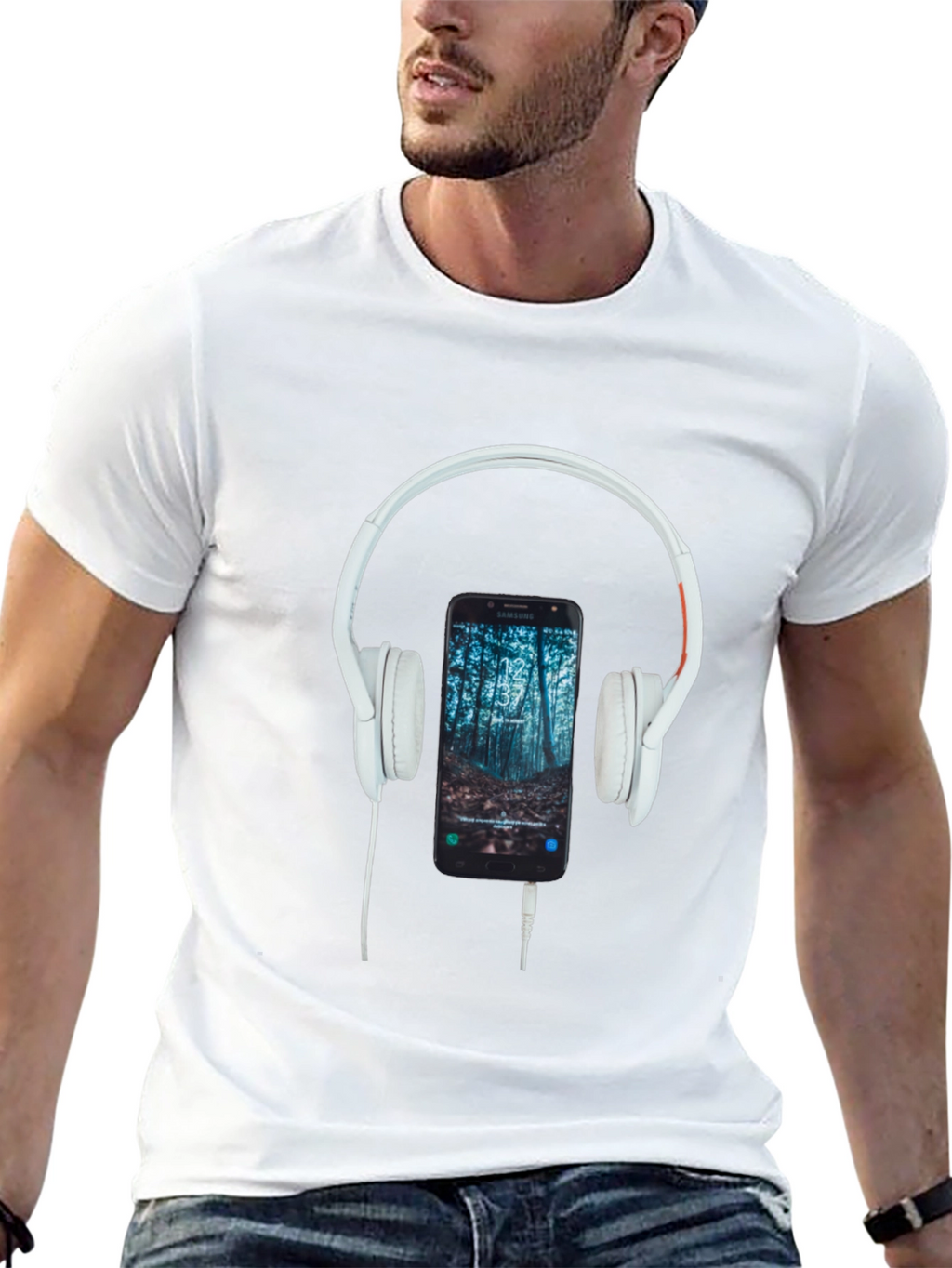 Headphone & Phone Graphic T-Shirt - Music Lover Tee