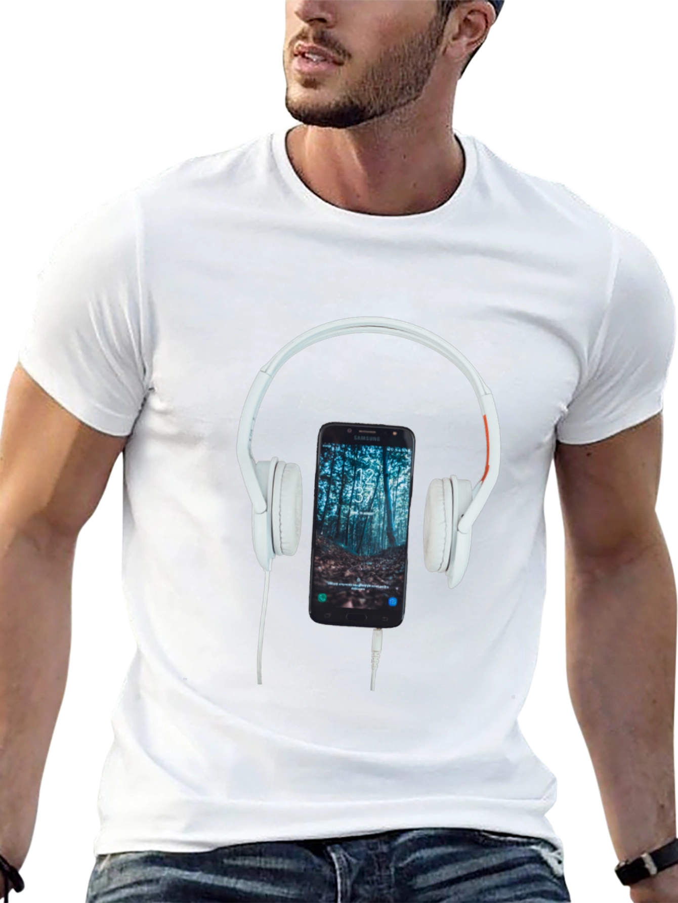 Headphone & Phone Graphic T-Shirt - Music Lover Tee