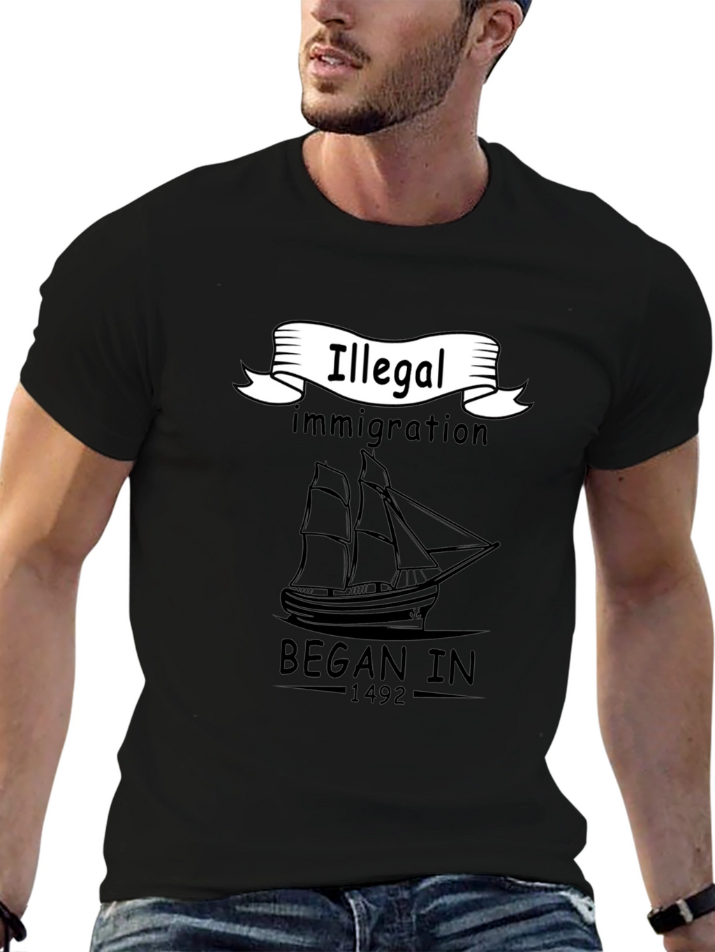 Illegal Immigration Began In 1492 Black T-Shirt