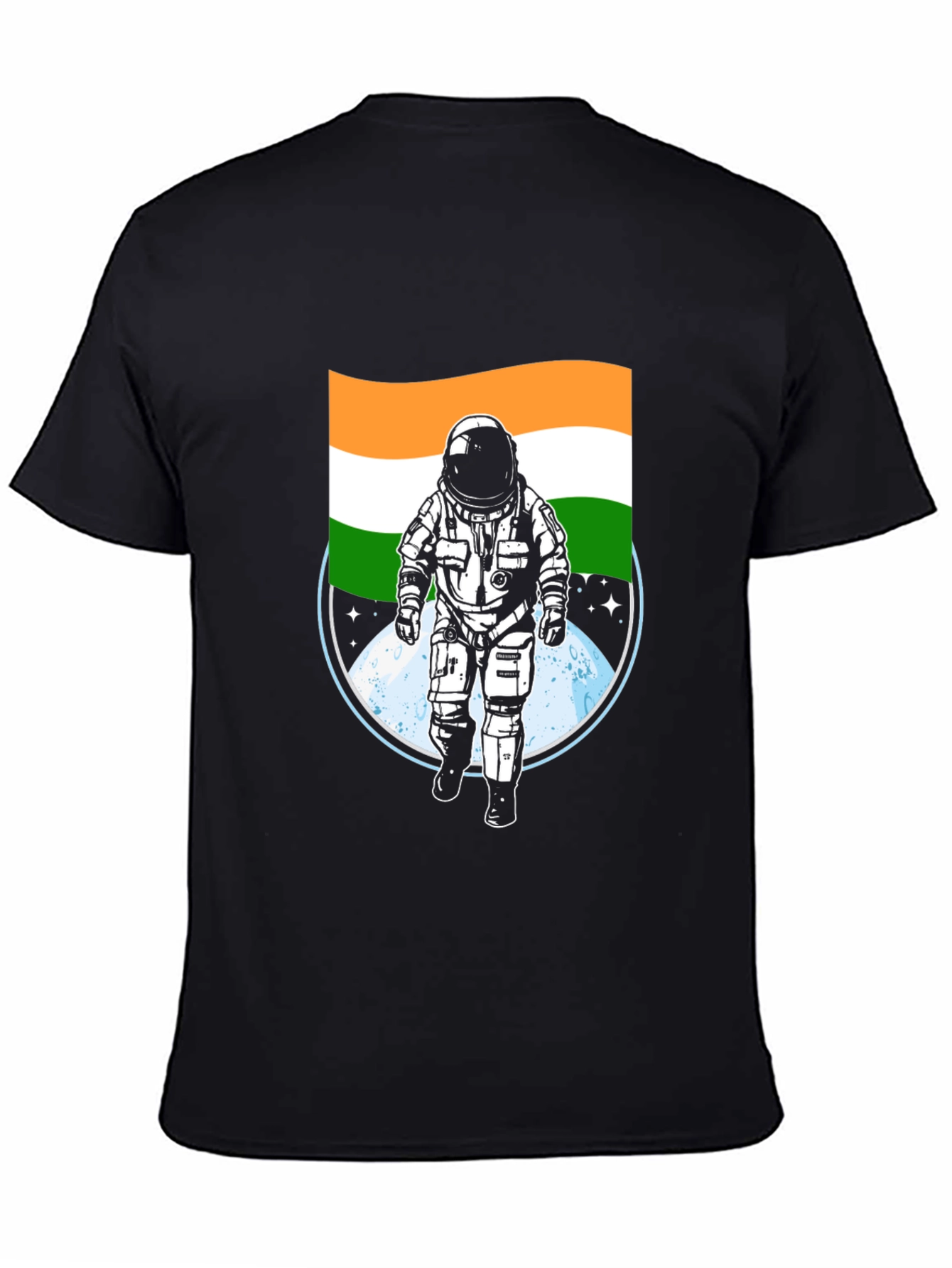 Astronaut India Flag Graphic Tee - Black