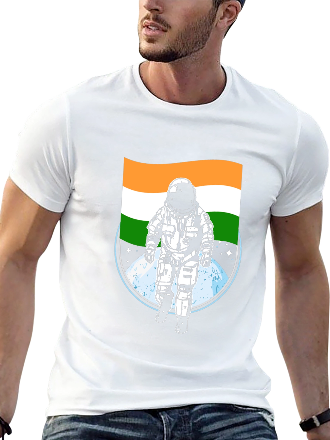 Astronaut India Flag Graphic Tee - Black