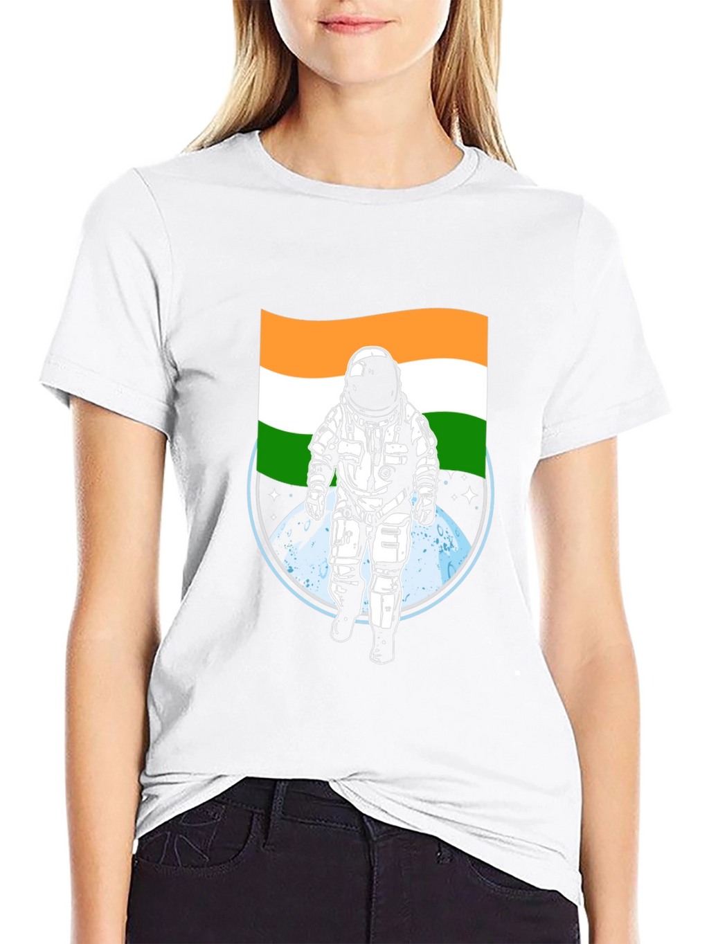 Astronaut India Flag Graphic Tee - Black
