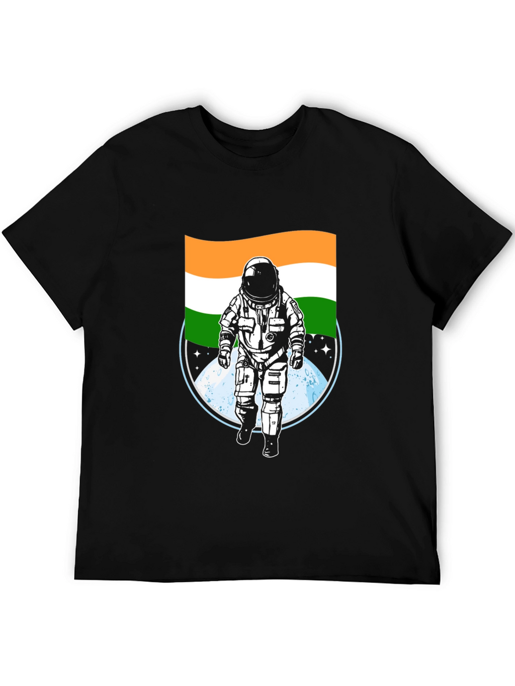 Astronaut India Flag Graphic Tee - Black
