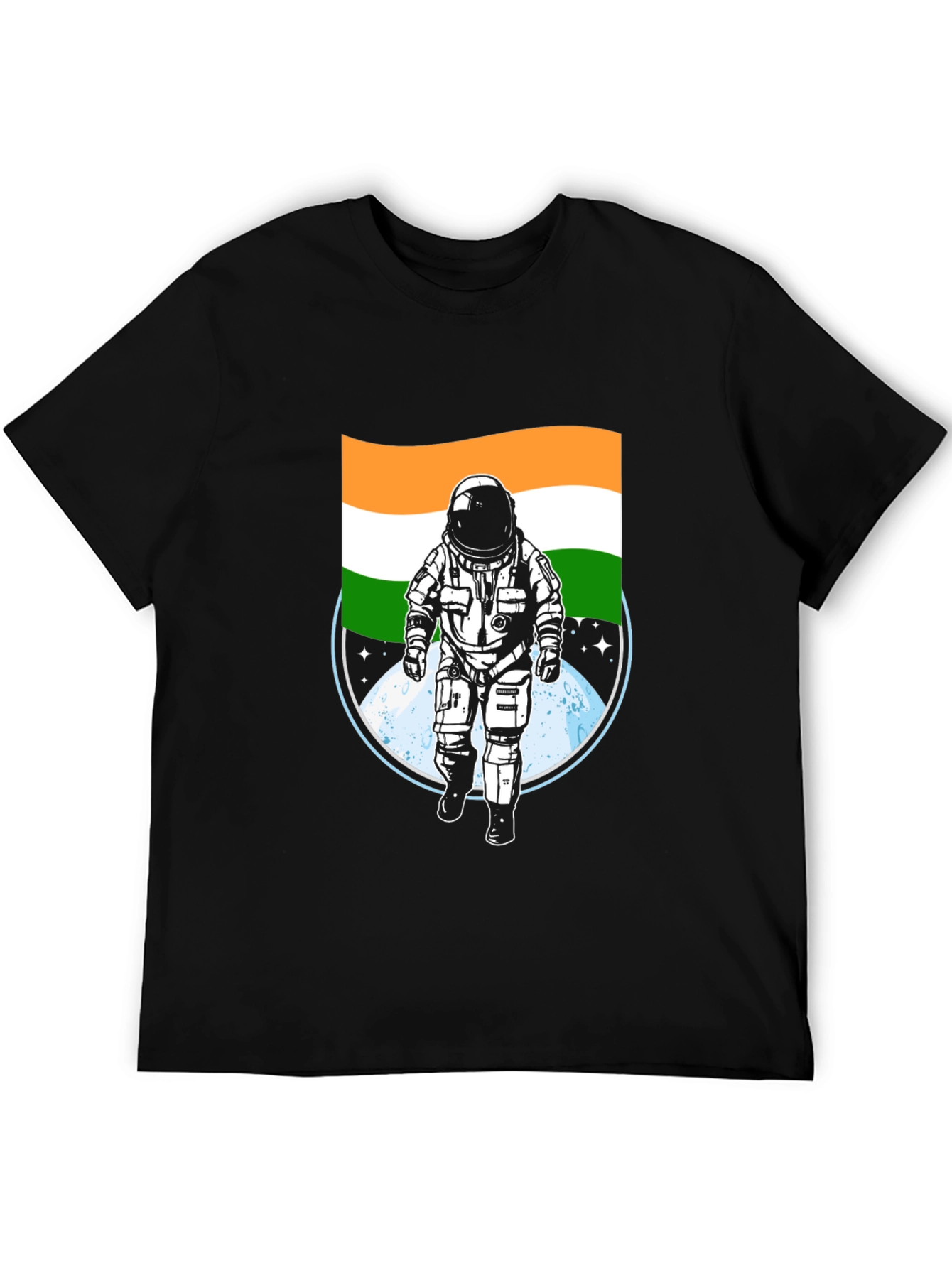 Astronaut India Flag Graphic Tee - Black