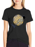 Abstract Whale Yin Yang Flower of Life Black T-Shirt