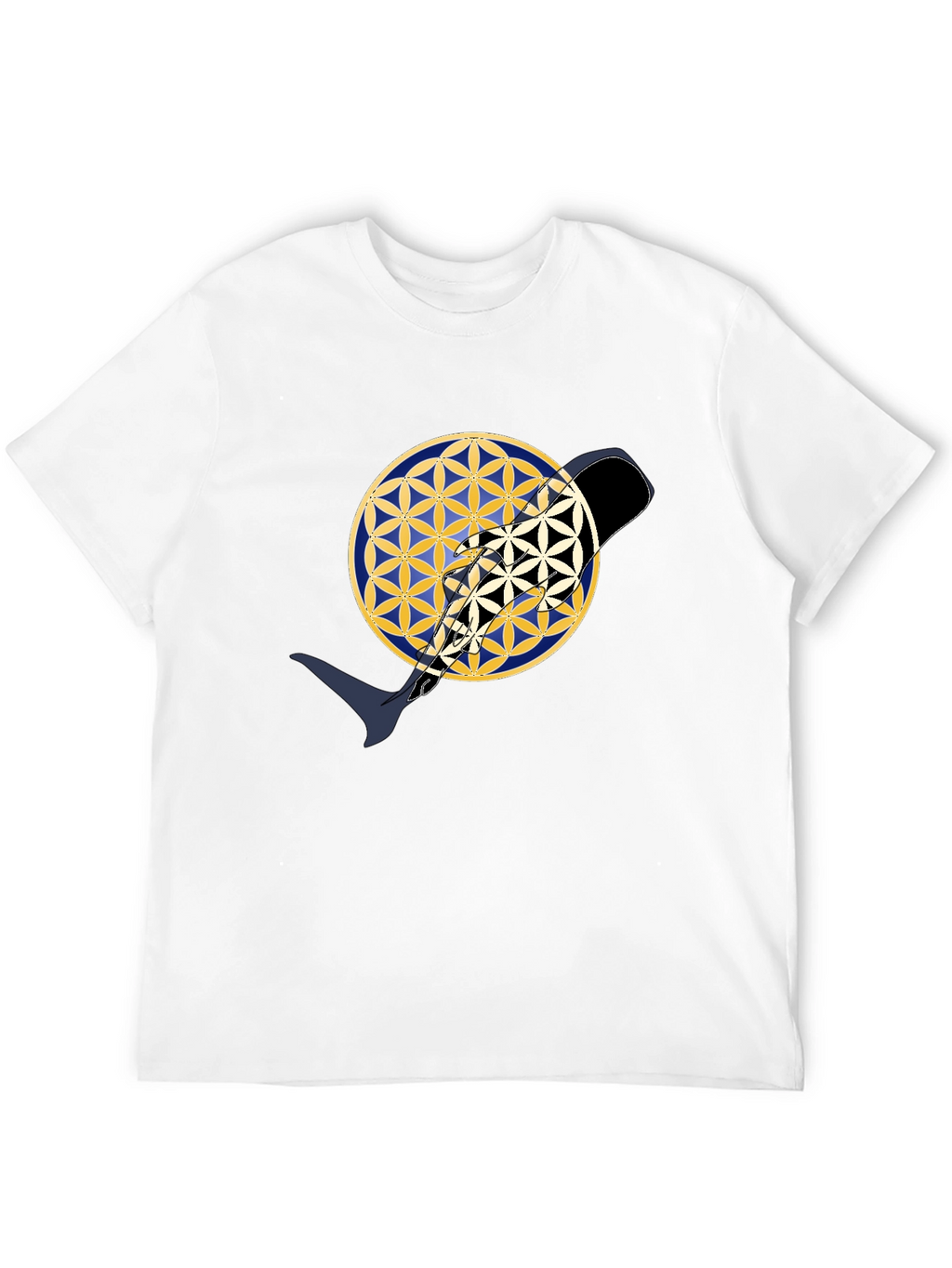 Abstract Whale Yin Yang Flower of Life Black T-Shirt