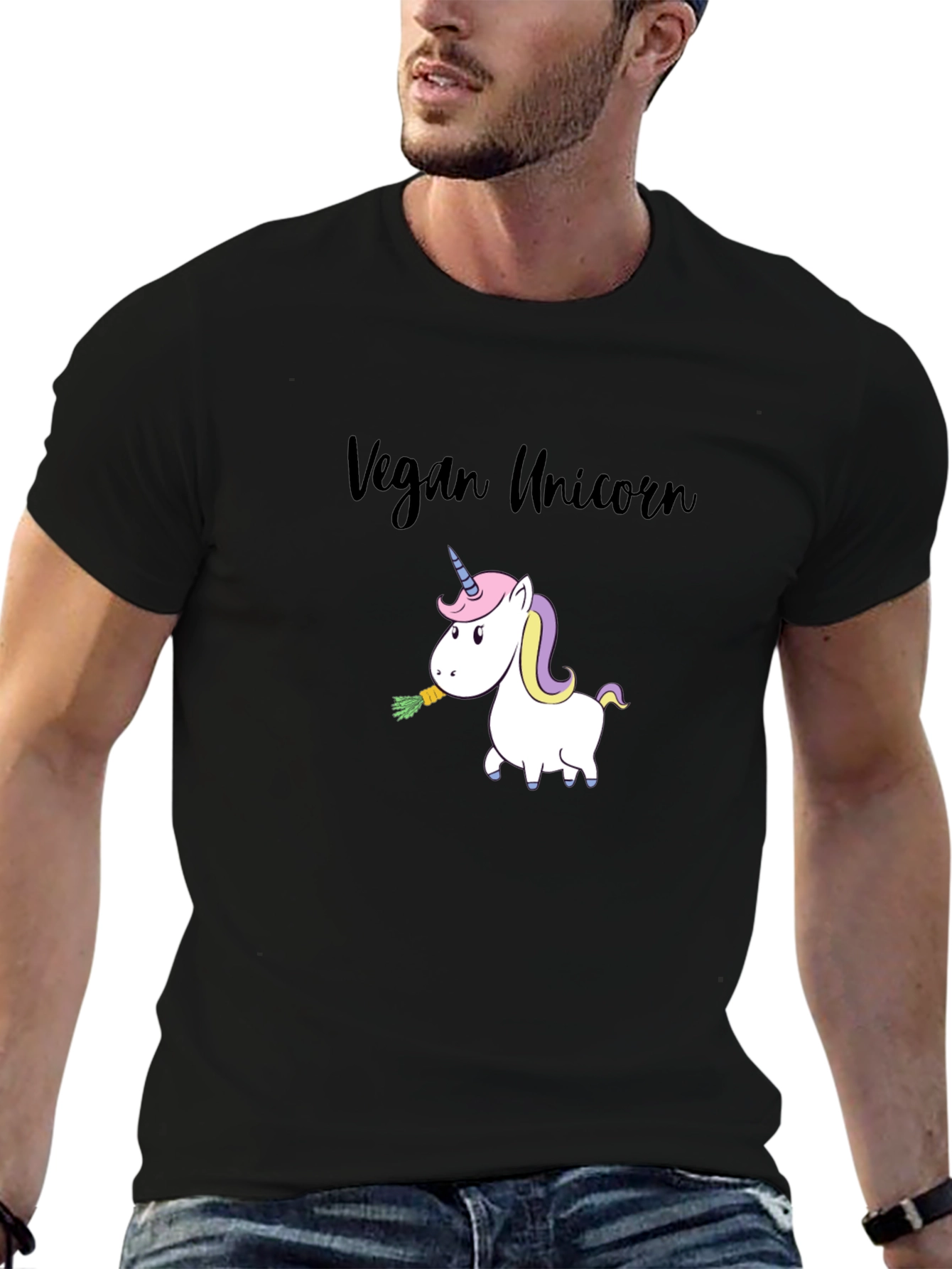 Vegan Unicorn Graphic Tee - Black Cotton T-Shirt