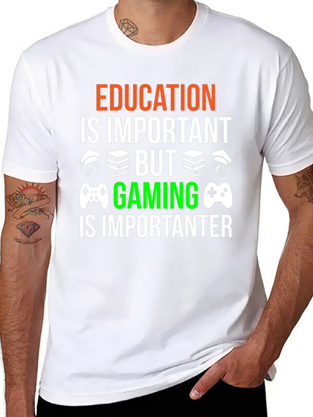 Education vs. Gaming Graphic T-Shirt
