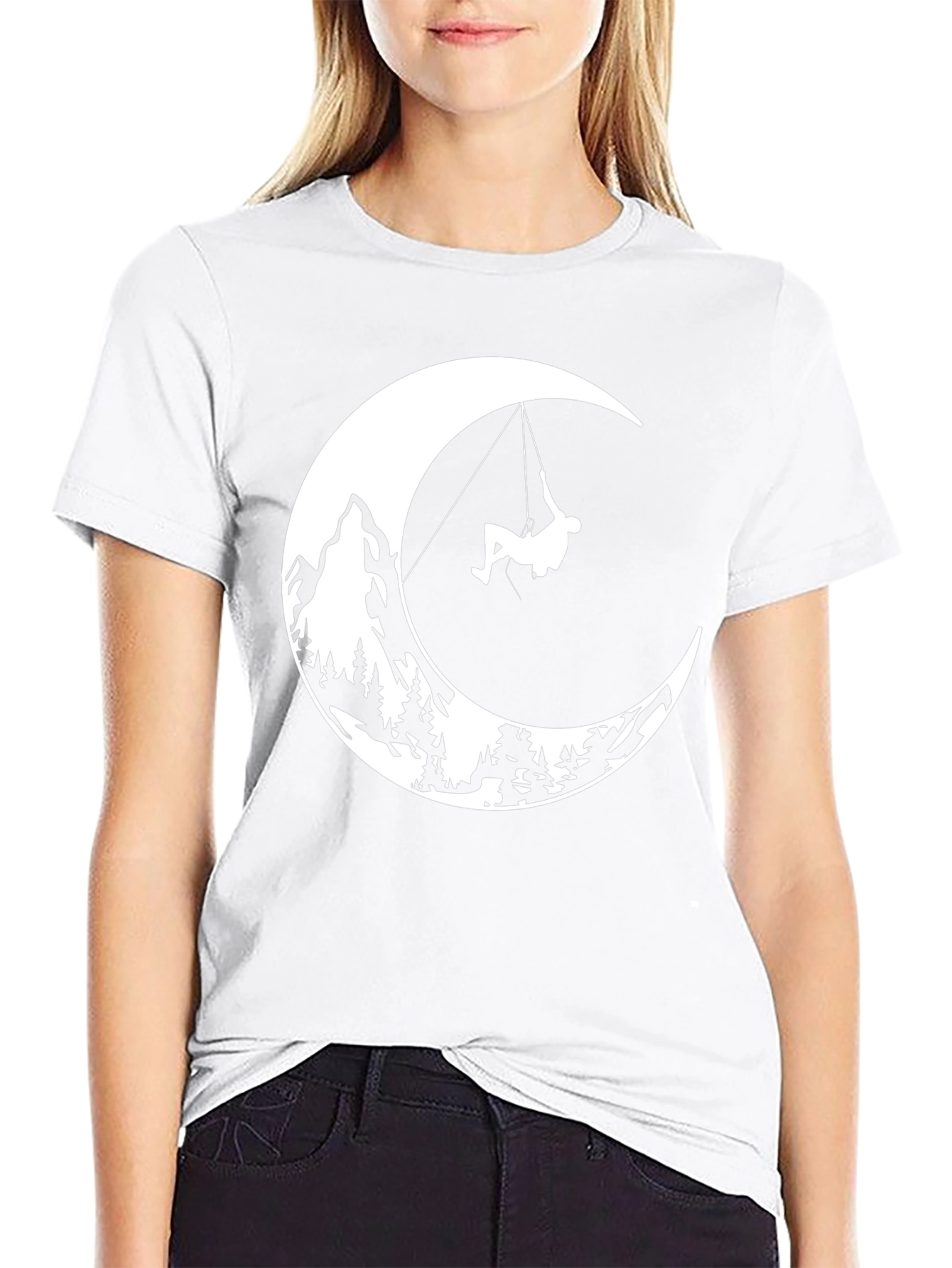 Moonlit Climb Graphic Tee - Black Cotton T-Shirt
