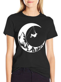 Moonlit Climb Graphic Tee - Black Cotton T-Shirt