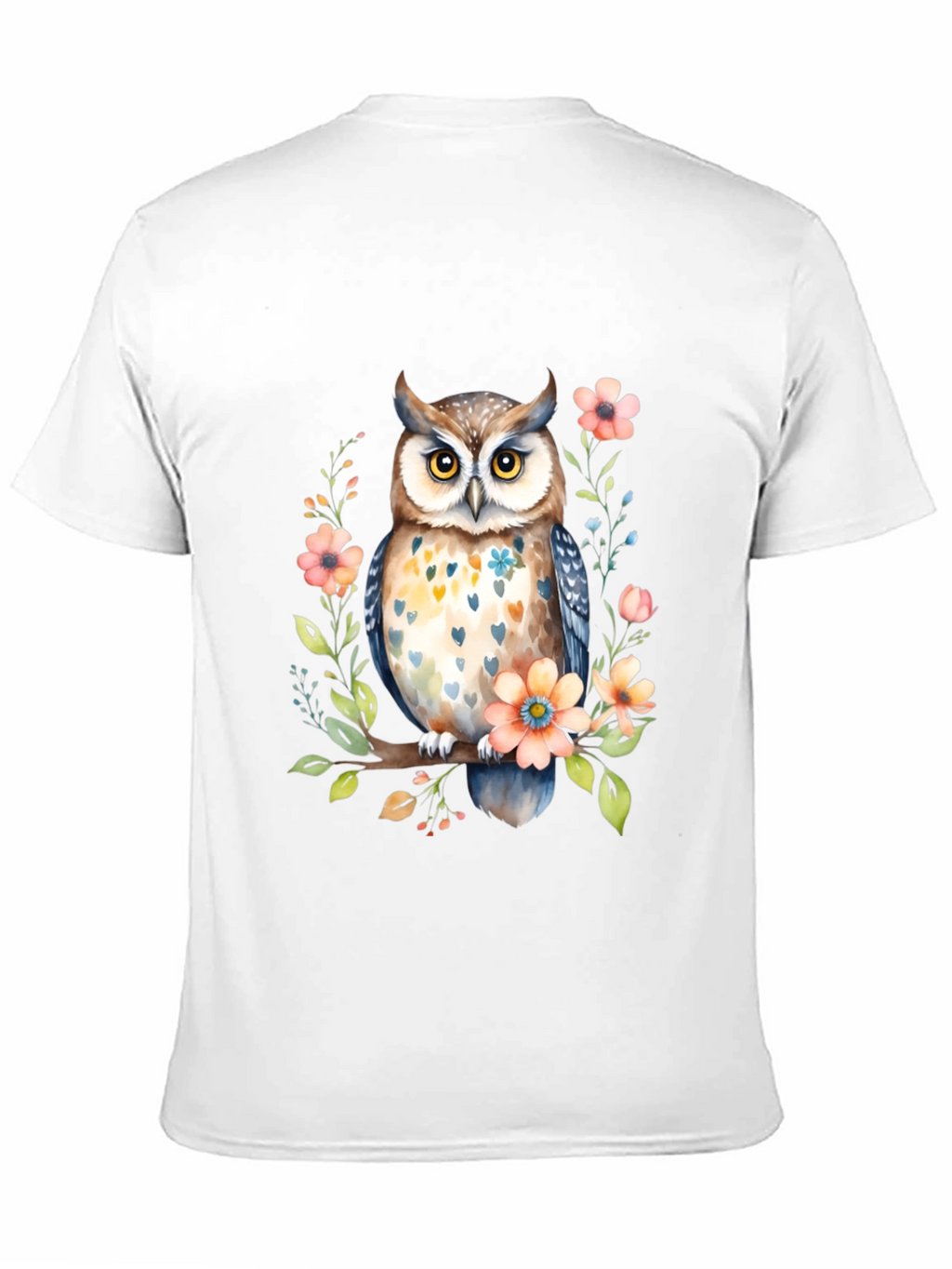 Owl and Floral Black T-Shirt