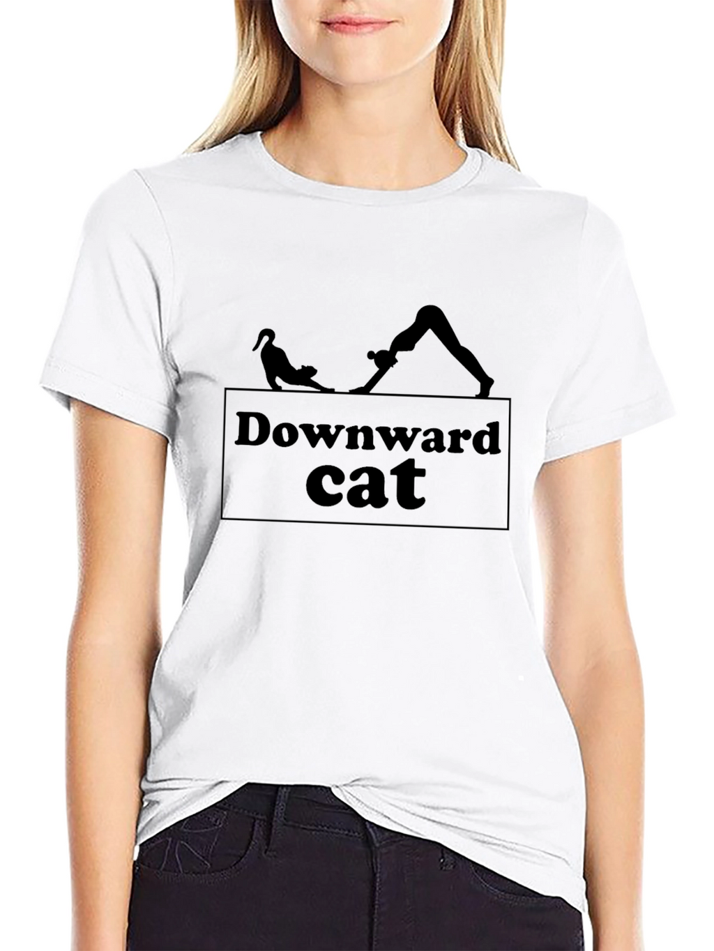 Downward Cat Yoga Black T-Shirt