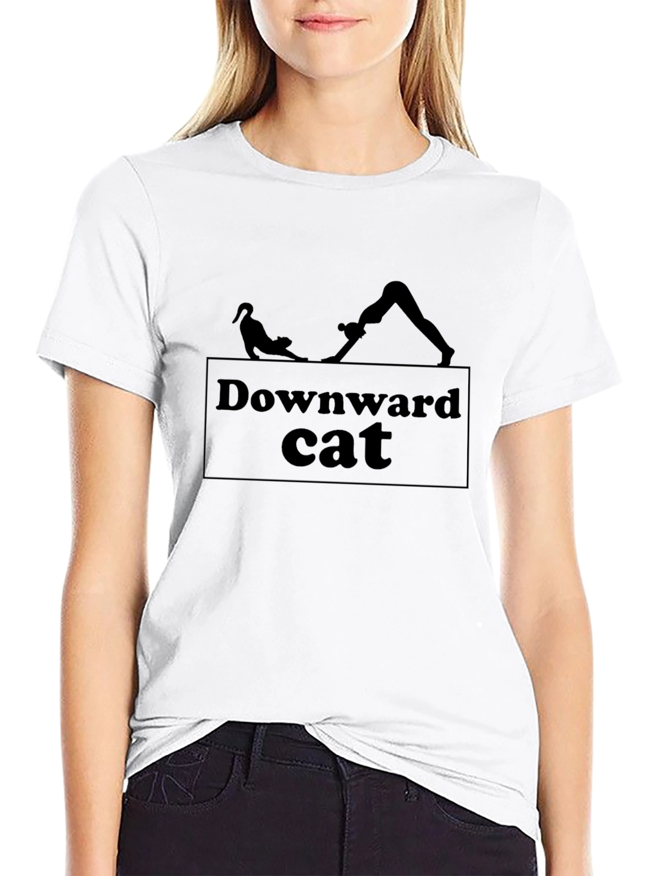 Downward Cat Yoga Black T-Shirt